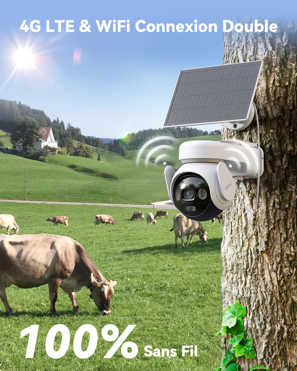 Imou 4G LTE Caméra Surveillance WiFi Exterieure sans Fil, 3K Caméra Solaire 4G avec Carte SIM, AOV 24/7 Enregistrement, 360°, 2.4GHz WiFi, 25M Détection Humaine/Véhicules,Mode Privé, Carte SD Incluse