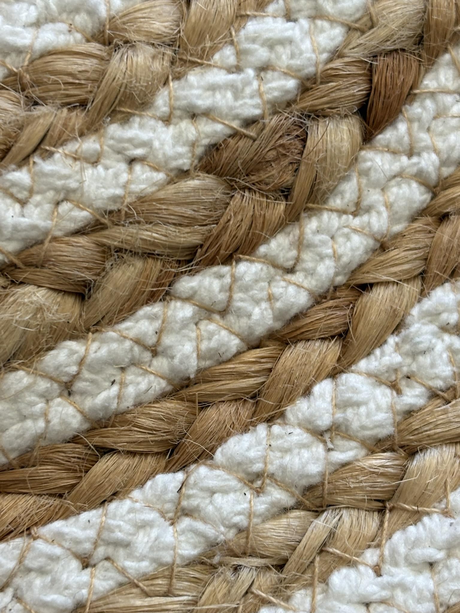Tapis rond 100 % jute naturelle tressé, style nordique, pour salon, chambre, entrée, terrasse, véranda (blanc, jute, 110 cm de diamètre)