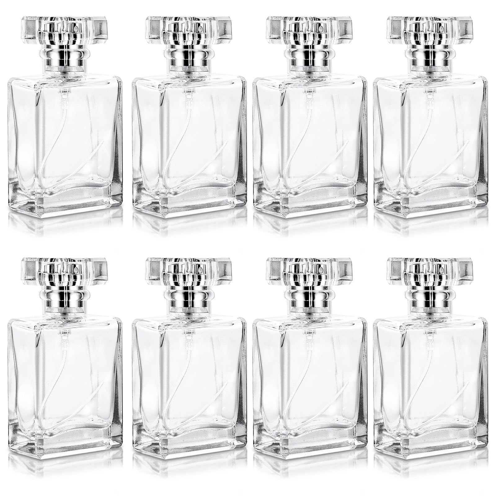 Lot de 8 Vaporisateur Parfum de 30 ml, Flacon Vaporisateur Verre pour les déplacements, flacons de parfum transparents rechargeables pour huile essentielle, argent