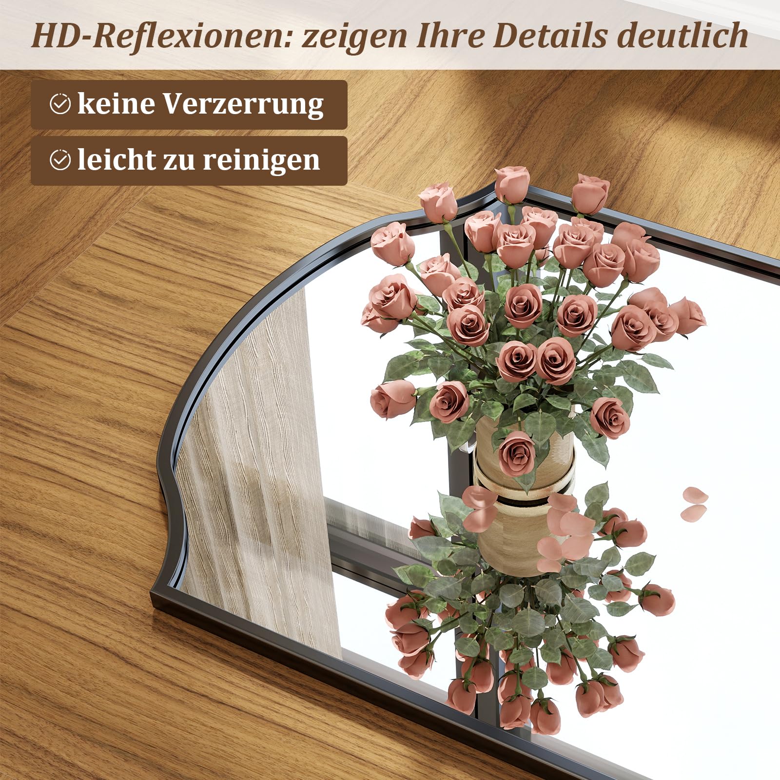 Koonmi 165 x 60 cm Ganzkörperspiegel - Einzigartiger gewölbter Oberkörper, für Garderobe, Schlafzimmer, hängend, stehend oder Sich anlehnen, schwarz