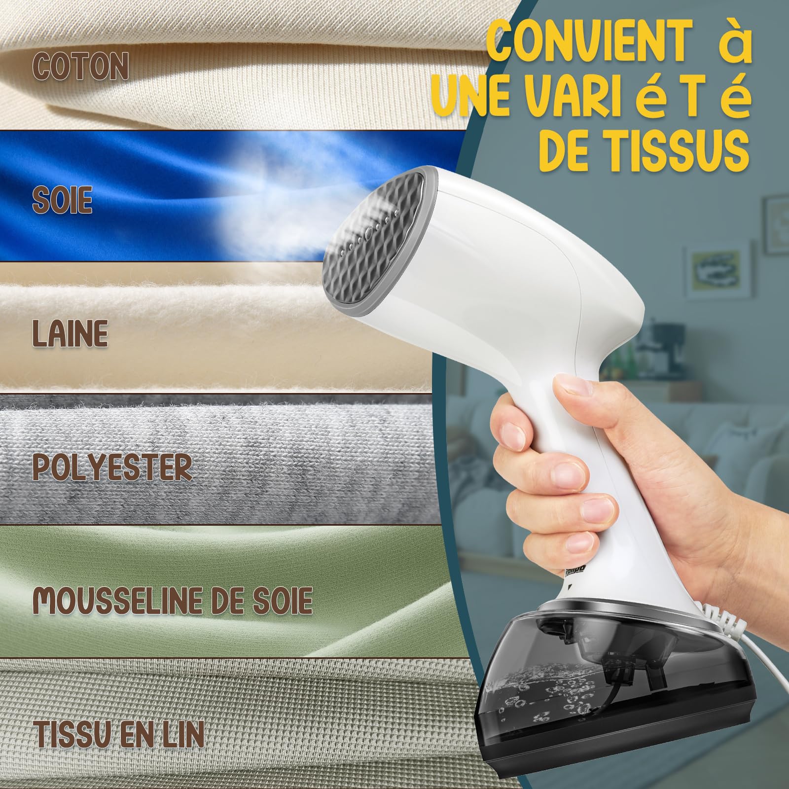 Rolipo Defroisseur Vapeur Vertical,1700W Défroisseur à Main Vertical Portable pour la Maison, le Bureau, les Voyages, Défroisseur à vêtements de voyage compact et portable, blanc