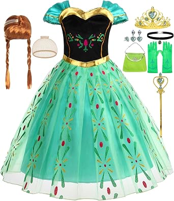 iTVTi Girls Green Princess Dress up Costume with Wig