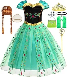 Vestido de princesa Anna para meninas, fantasia de Natal e carnaval de Halloween com acessórios