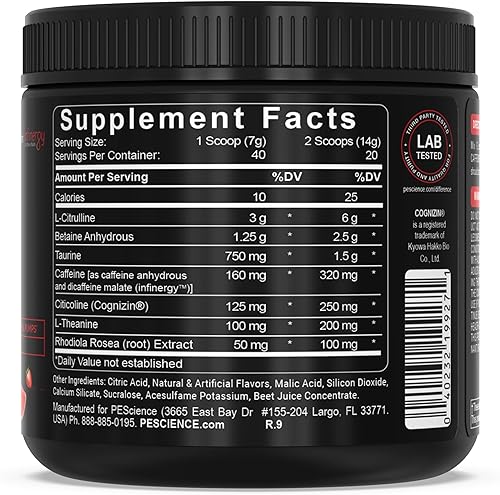 Miniatura 32 de PEScience Prolific - Polvo de preentrenamiento para hombres y mujeres con refuerzo de óxido nítrico L-citrulina, polvo energético y nootrópico para