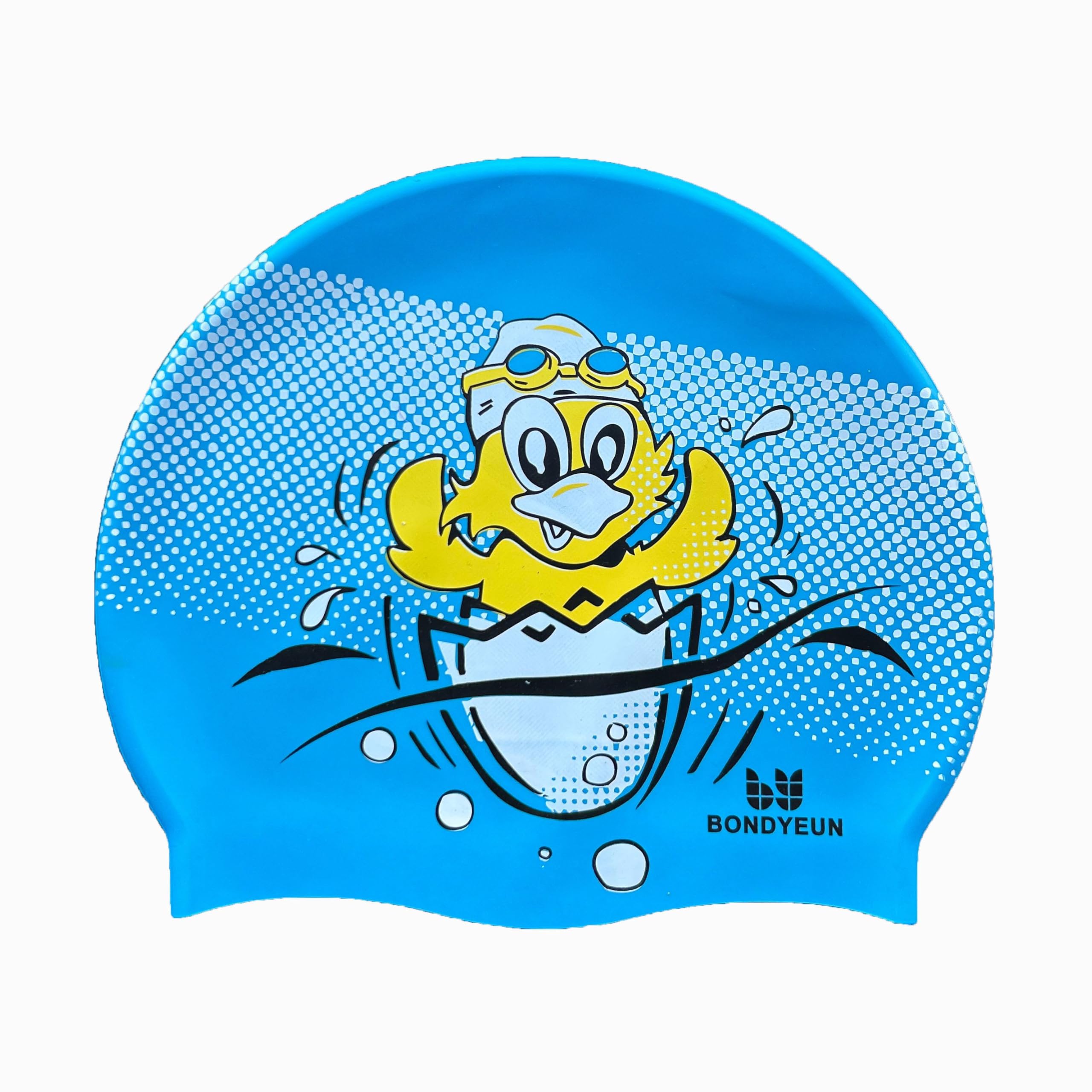 BONDYEUN Swim Cap (Blue duck) Silicone for Kids Boys Girls Men Women with Short or Medium Hair, Chlorine Resistant, Indoor/Outdoor Use