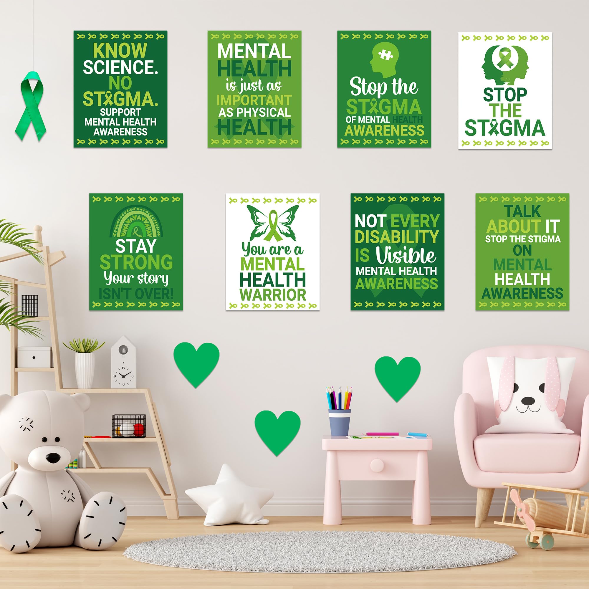 CPicdn 8Pcs Mental Health Posters, Unframed Mental Health Awareness Poster 8x10 Inch Wall Art Prints Decor Positive Quotes Green Ribbon Decorations for Classroom School Therapy Counseling Office - Image 4