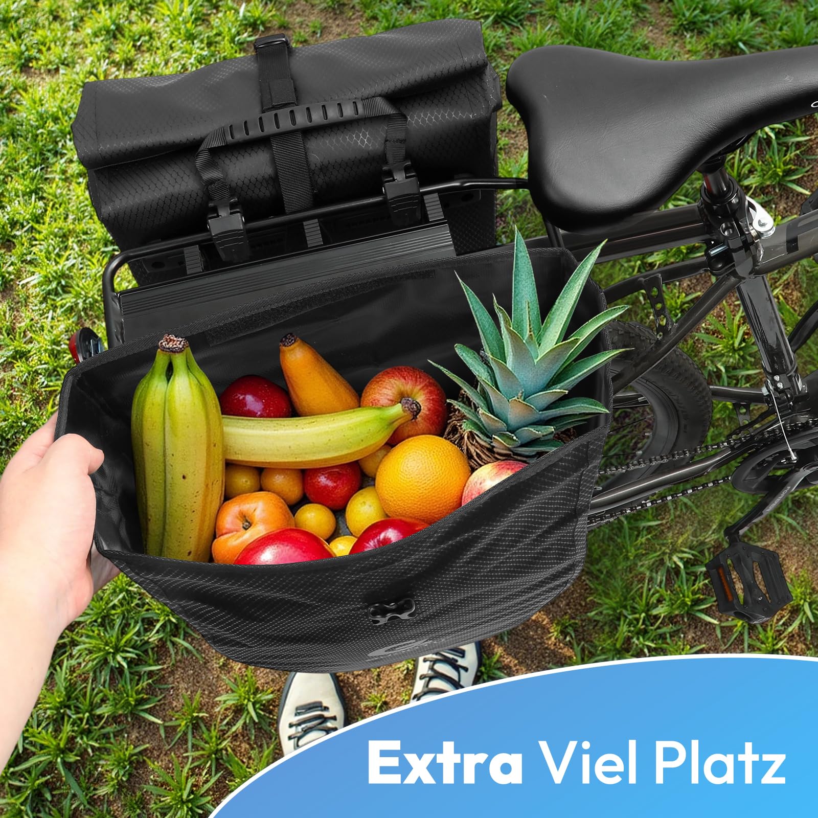 GUOOTU 2 Er Set Fahrradtasche für Gepäckträger 40L mit Tragegriff und Schultergurt fahrradtasche gepäckträger, gepäckträgertasche, Gepäckträgertasche mit Reflektoren (Schwarz 20L, 2er Set)
