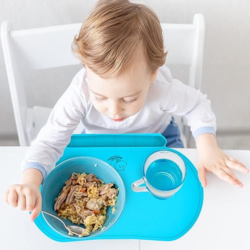 Miniatura 4 de Tapete individual de silicona para niños, Baby Mumbo, calidad alimentaria con bordes elevados únicos para prevenir derrames, bandeja ligera,