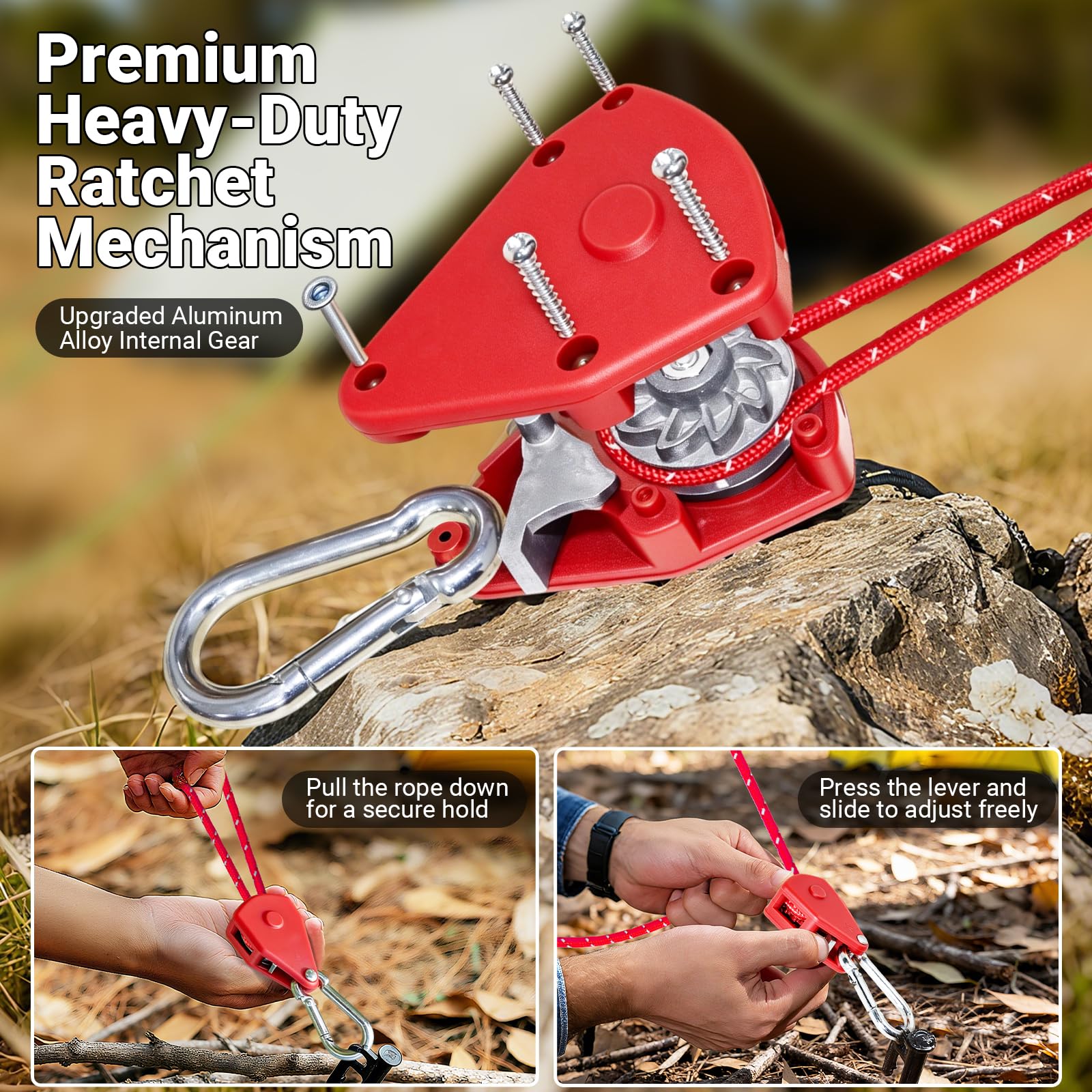 ZZ-TMS Camping-Seil, Abspannleine, Spannseile mit Ratschensystem, Rot, 4 mm x 4 m, 6 Stück