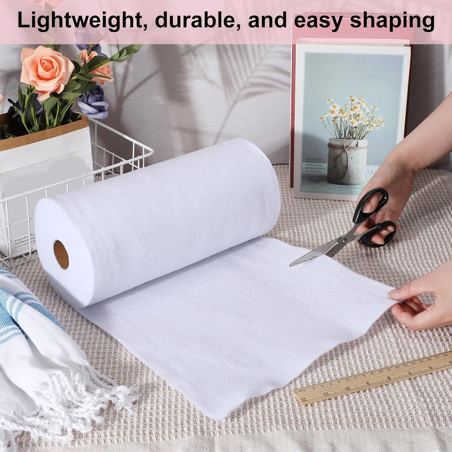 Vincreem 2 Rolls 12"x 10yd Quilting Batting Cotton Batting Roll Sewing Supplies for Needle Punched Quilt, DIY Project, Fabric Sewing Crafts(White)