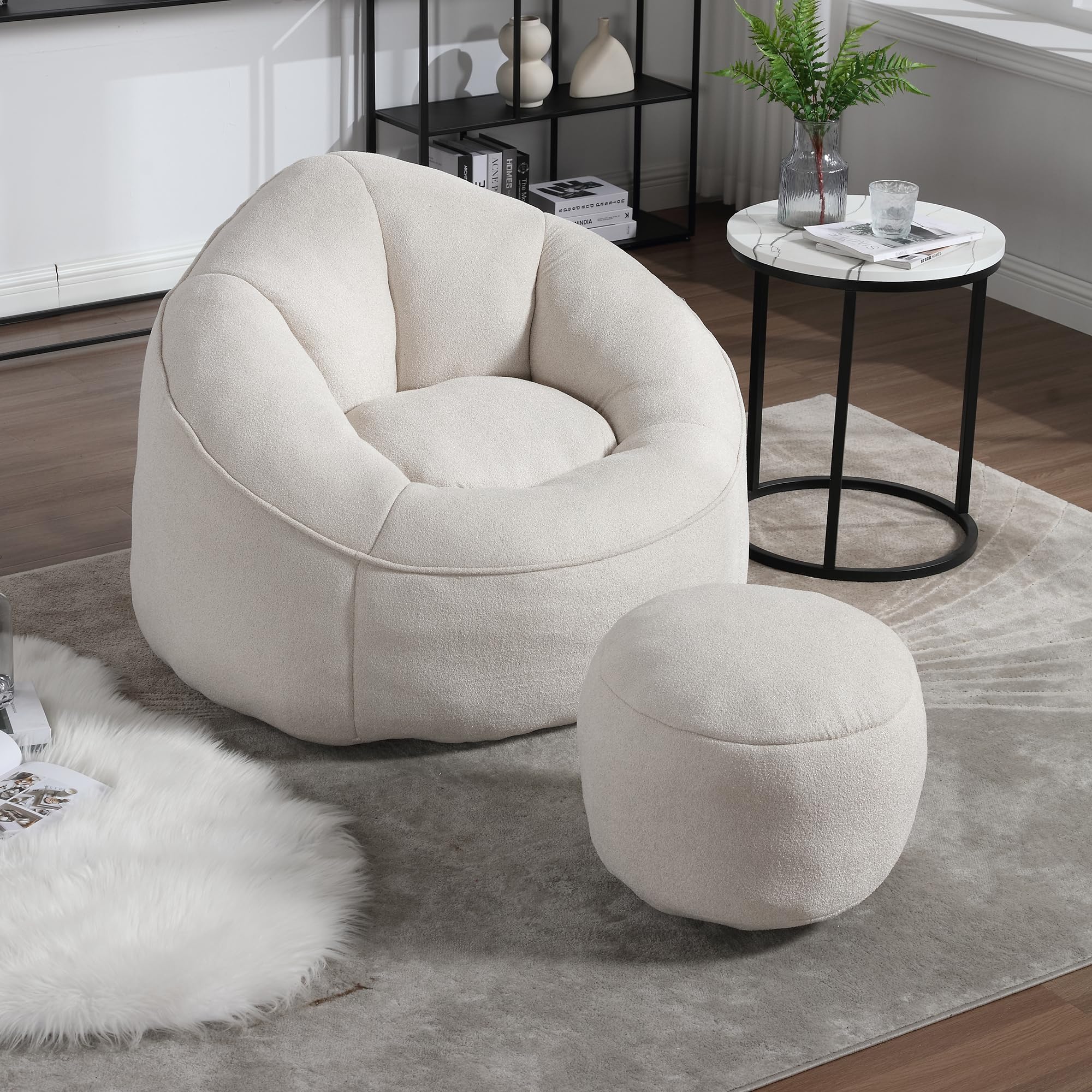 MEIGUGAO Bean bag sofa chair with foam padded velvet bean bag chair with soft foam padded ottoman