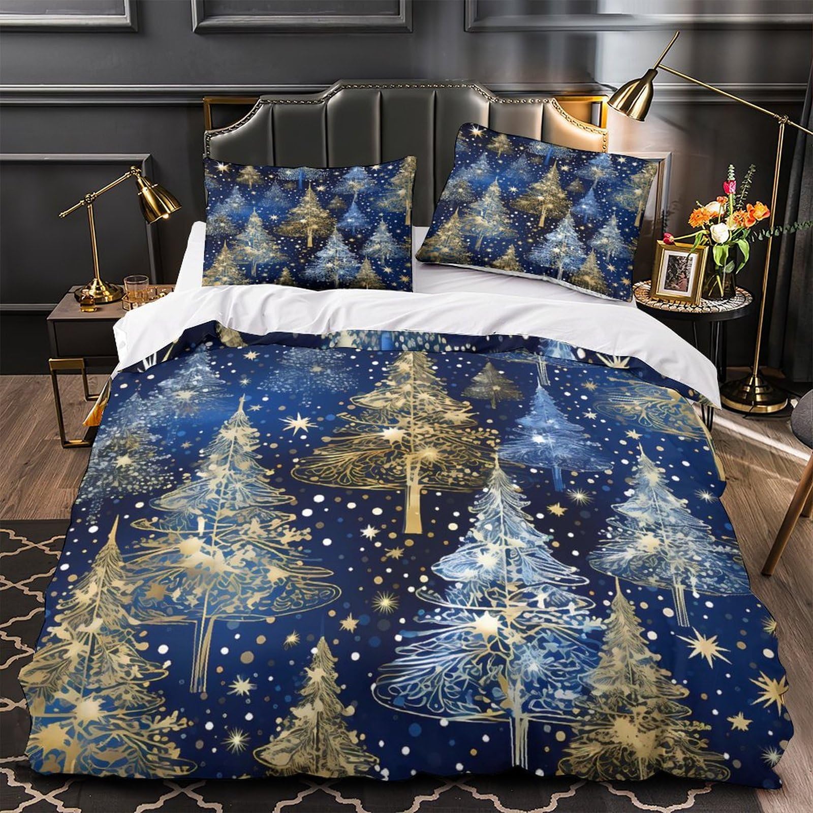 Housse de couette sapins de Noël pour une chambre cocooning et festive en hiver