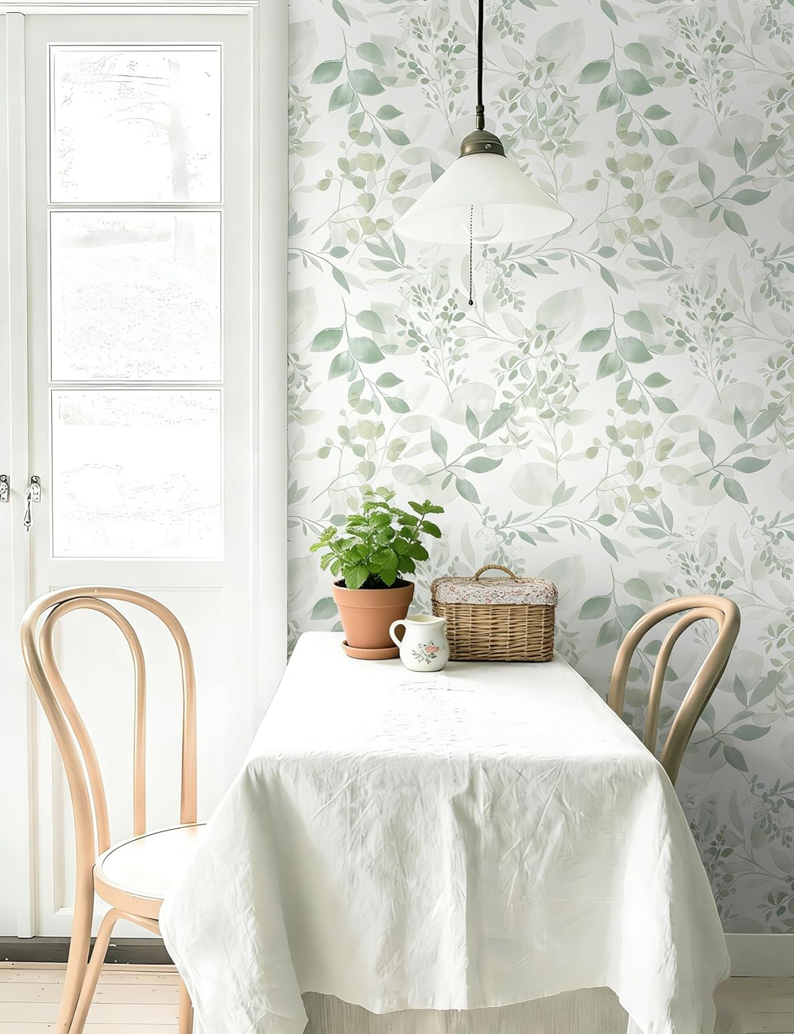 Safiyya Light Green Leaf Wallpaper Peel and Stick Wall Paper Modern Boho Contact Paper 78.7" x 17.3" Self Adhesive Removable Wallpaper for Bedroom Bathroom Vinyl Rolls