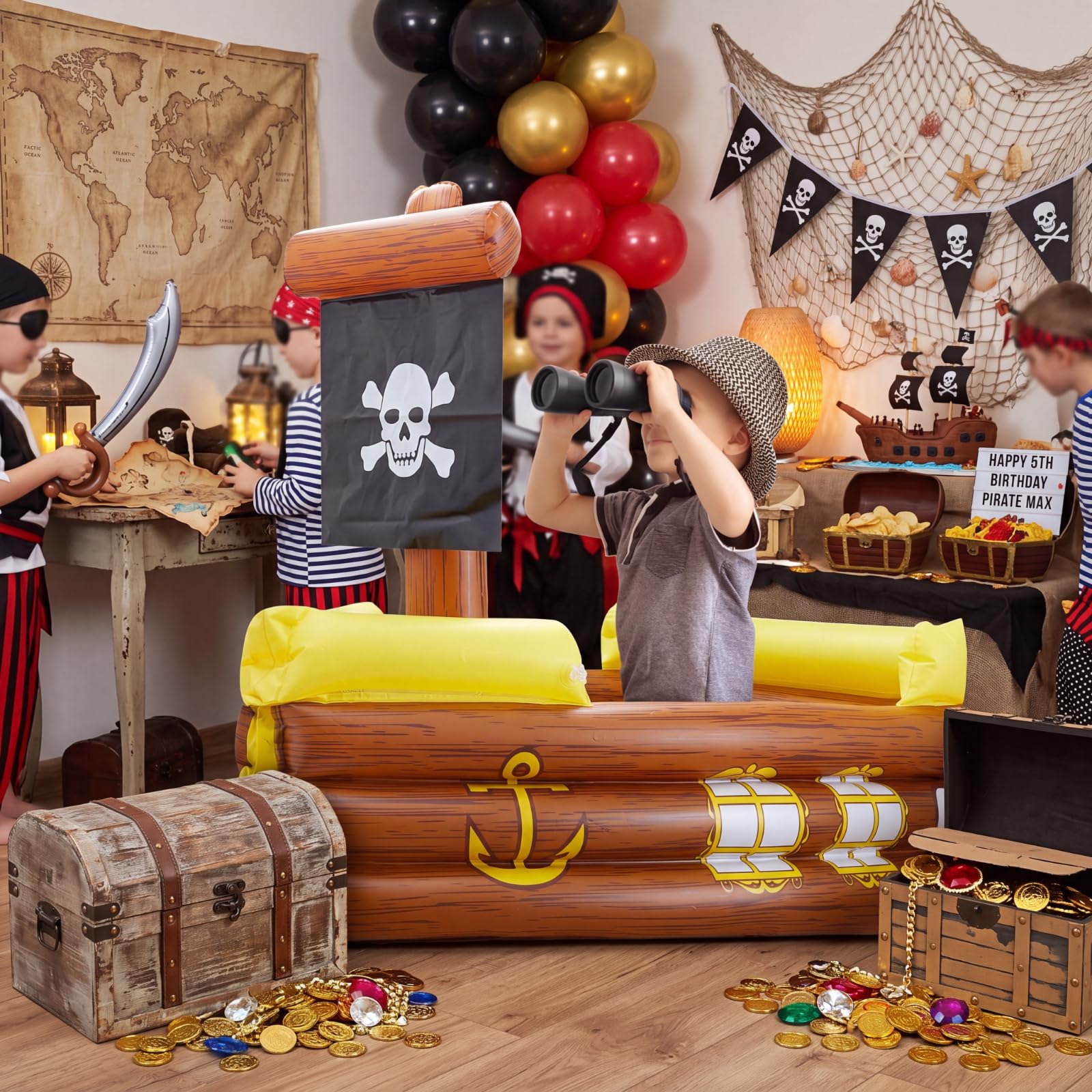 Cunhill 2 pezzi gonfiabile pirata nave dispositivo di raffreddamento gonfiabile per Halloween nave pirata per cibo bevande servire bar pirata decorazioni festa compleanno piscina forniture