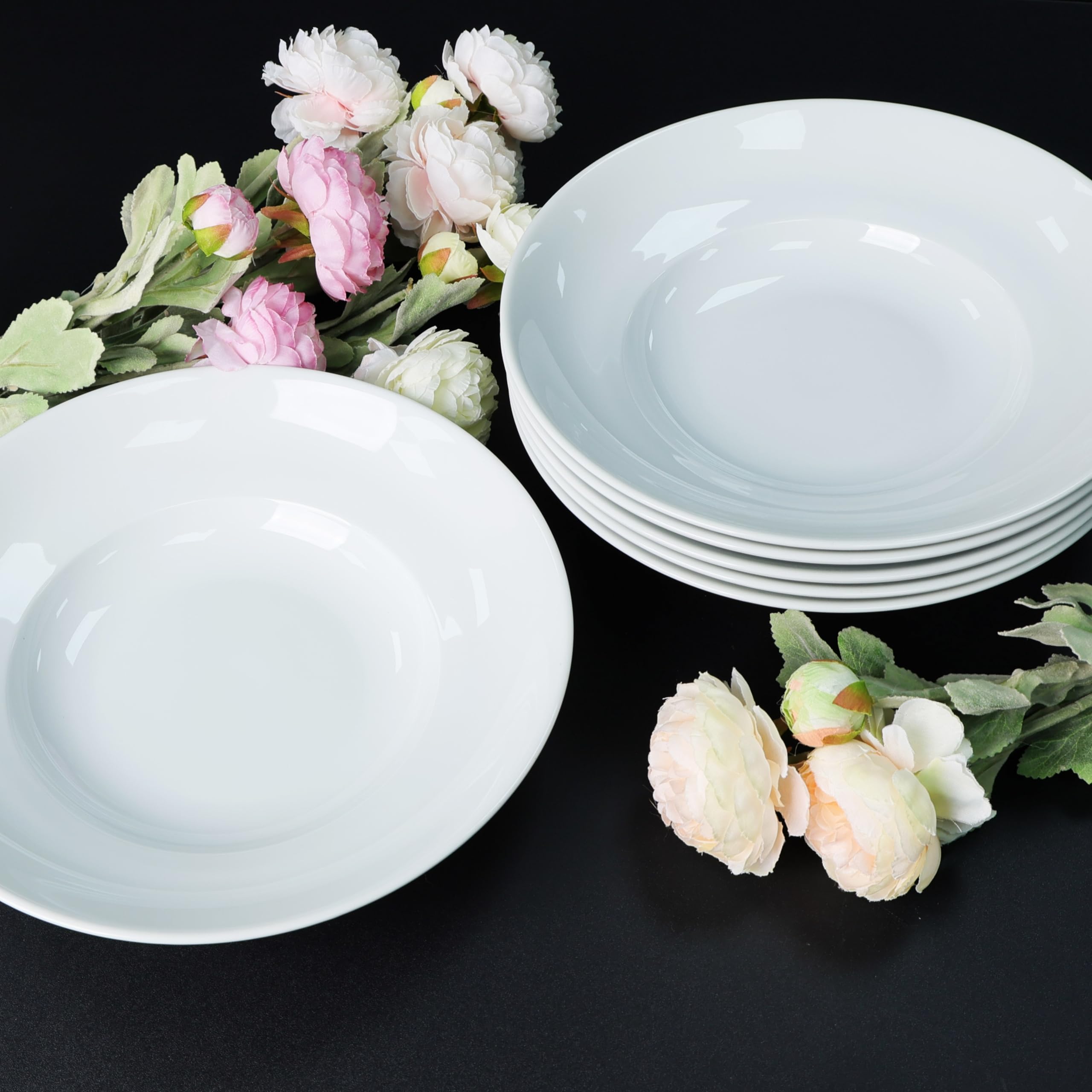 LIVELLO Komplet 6 Talerzy do Pasty 26,5 cm – Porcelanowe, Białe, Duże Talerze Obiadowe Głębokie, Elegancki Zestaw do Makaronu i Dań Głównych, Do Zmywarki i Mikrofalówki