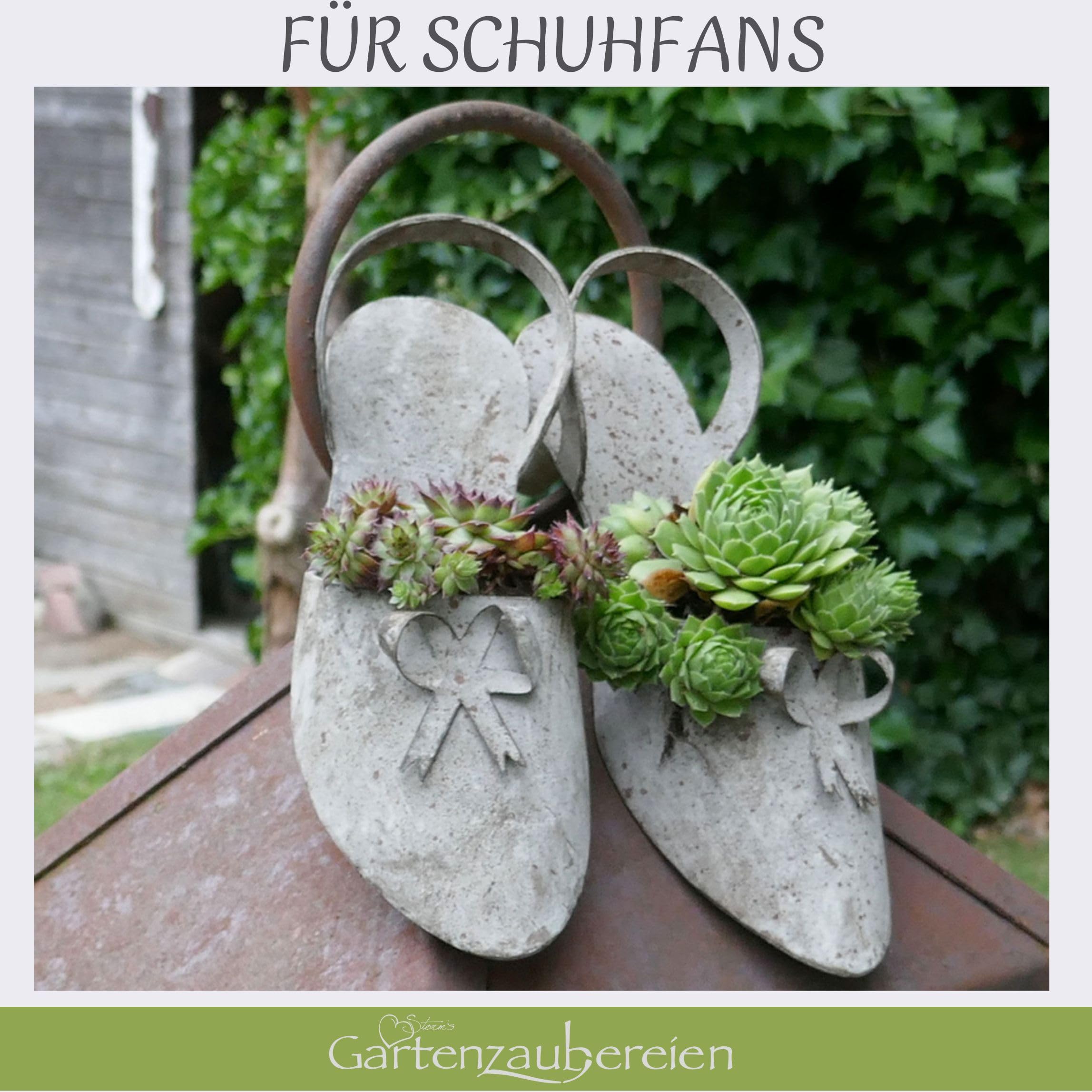 Storm's Gartenzaubereien Deko Schuh grau 2 Modelle zum Bepflanzen für Sukkulenten Gartendeko Pflanzschuh Pumps für draussen