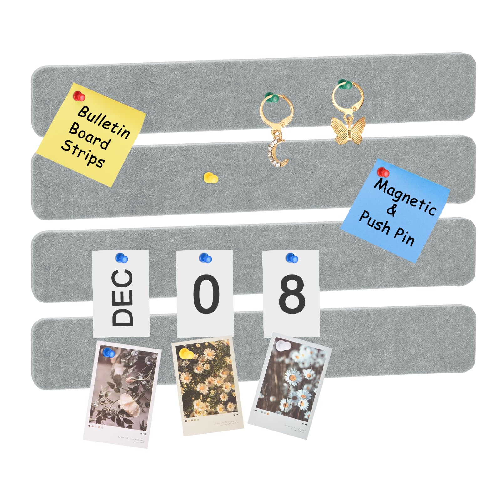 sourcing map 4Pcs Bulletin Board, Felt Pin Board Bar Strips Bulletin Board, Self-Adhesive Memo Notice Pin Cork Board with Pushpins for Paste Notes, Photos, Schedules, Dim Gray