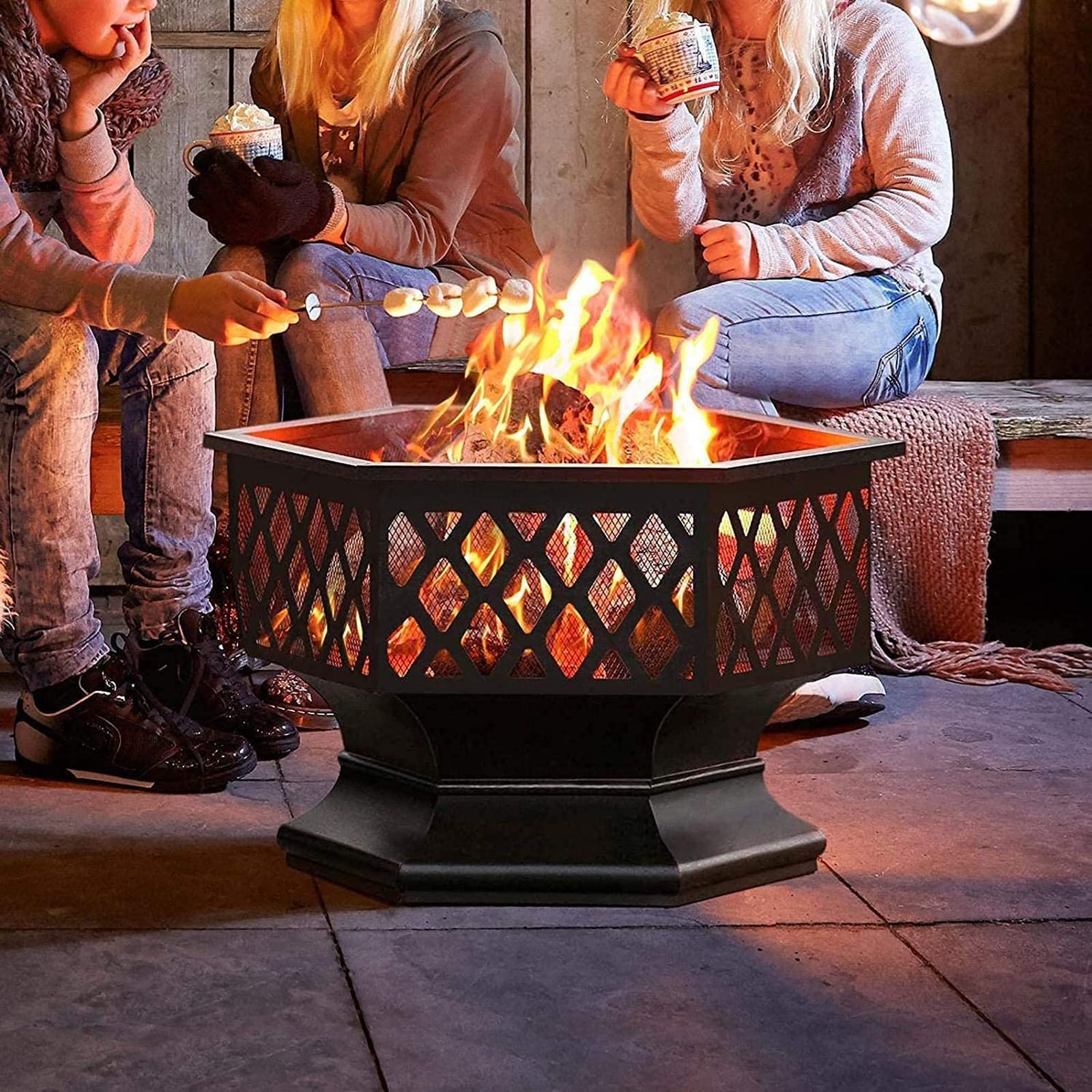 Chimenea al Aire Libre de Mesa Hoguera portátil de 22 Pulgadas Chimenea al Aire Libre Chimenea de terraza Adecuado para Acampar Calefacción al Aire Libre Hoguera y Picnic,Negro