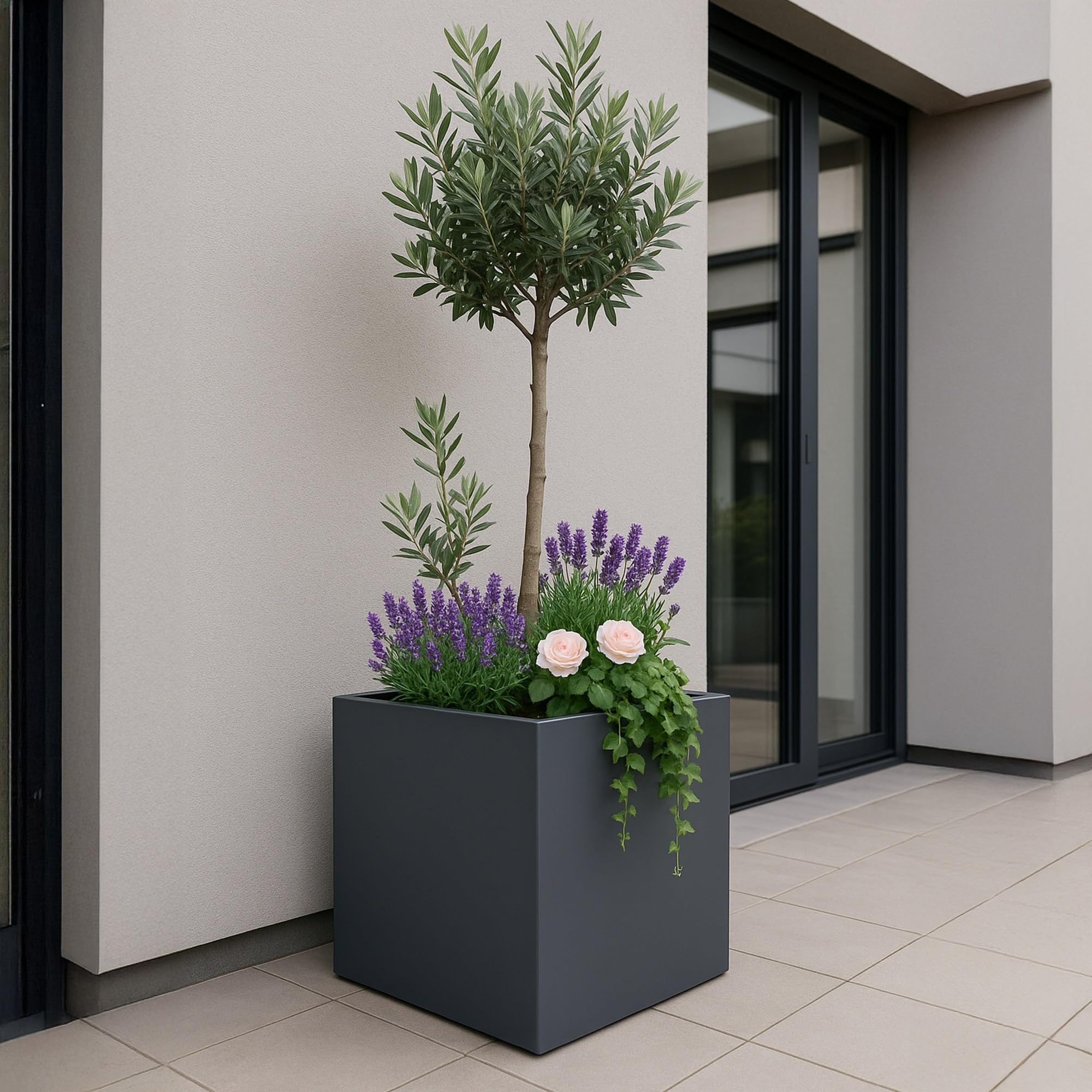 UNUS Macetero rectangular 118 x 40 x 40 cm, antracita, resistente a la intemperie, moderno, rectangular, para jardín, terraza, balcón