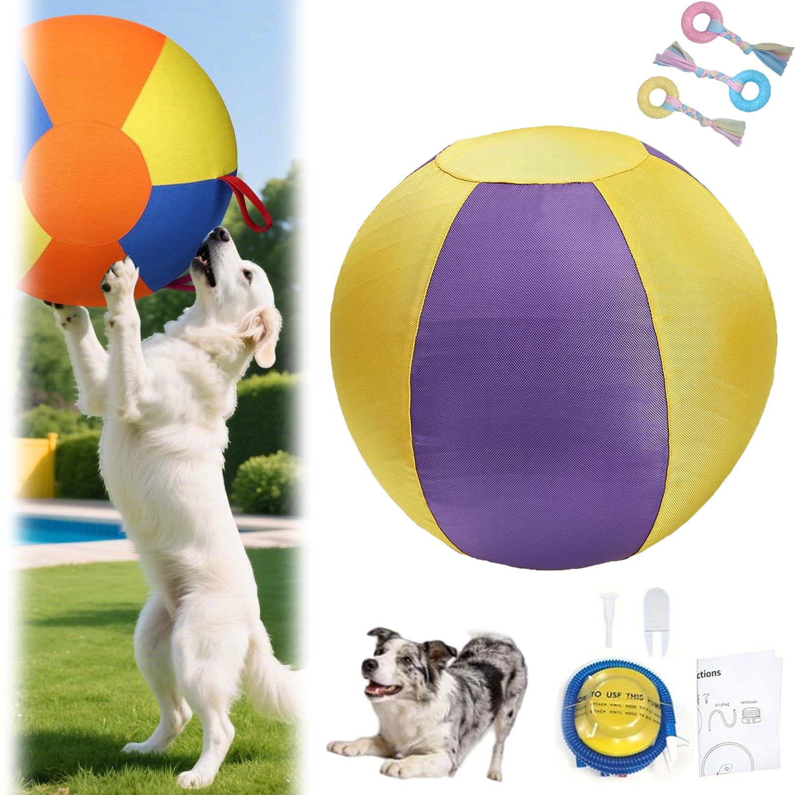 Balle chien indestructible 55cm ballon interactif exterieur