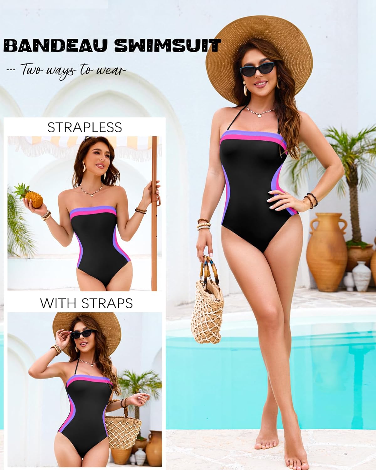 DaiLiWei Women One Piece Swimsuit Strapless Bandeau Bathing Suits Tummy Control Slimming Shapewear Swim Suits Halter Swimwear - Image 4