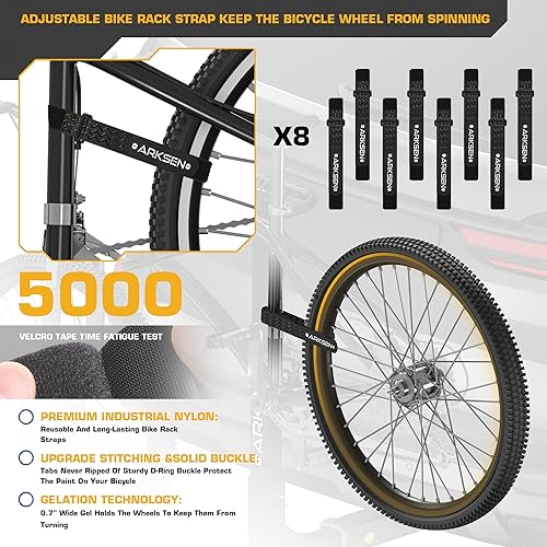 Miniatura 3 de ARKSEN Portabicicletas para 4 bicicletas, soporte de enganche trasero con receptor de 2 pulgadas, correa de amarre, tensor de enganche antitraqueteo