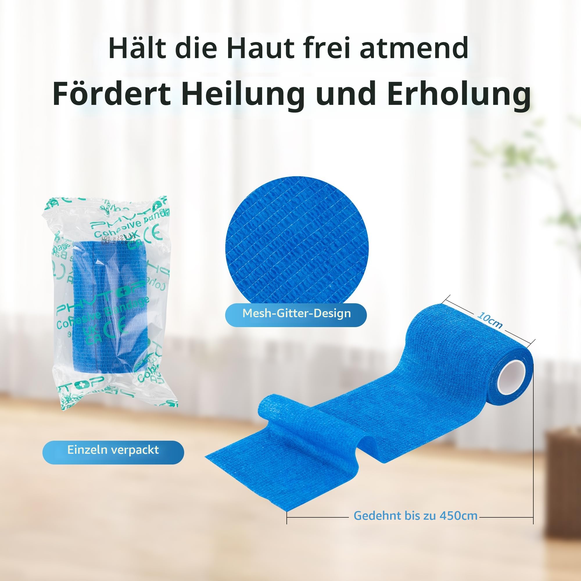 Selbsthaftende Bandage Selbstklebende Haftbandage 10cm X 4,5m, Elastischer Selbstklebender Verband für Handgelenk- und Knöchelschutz (blau)