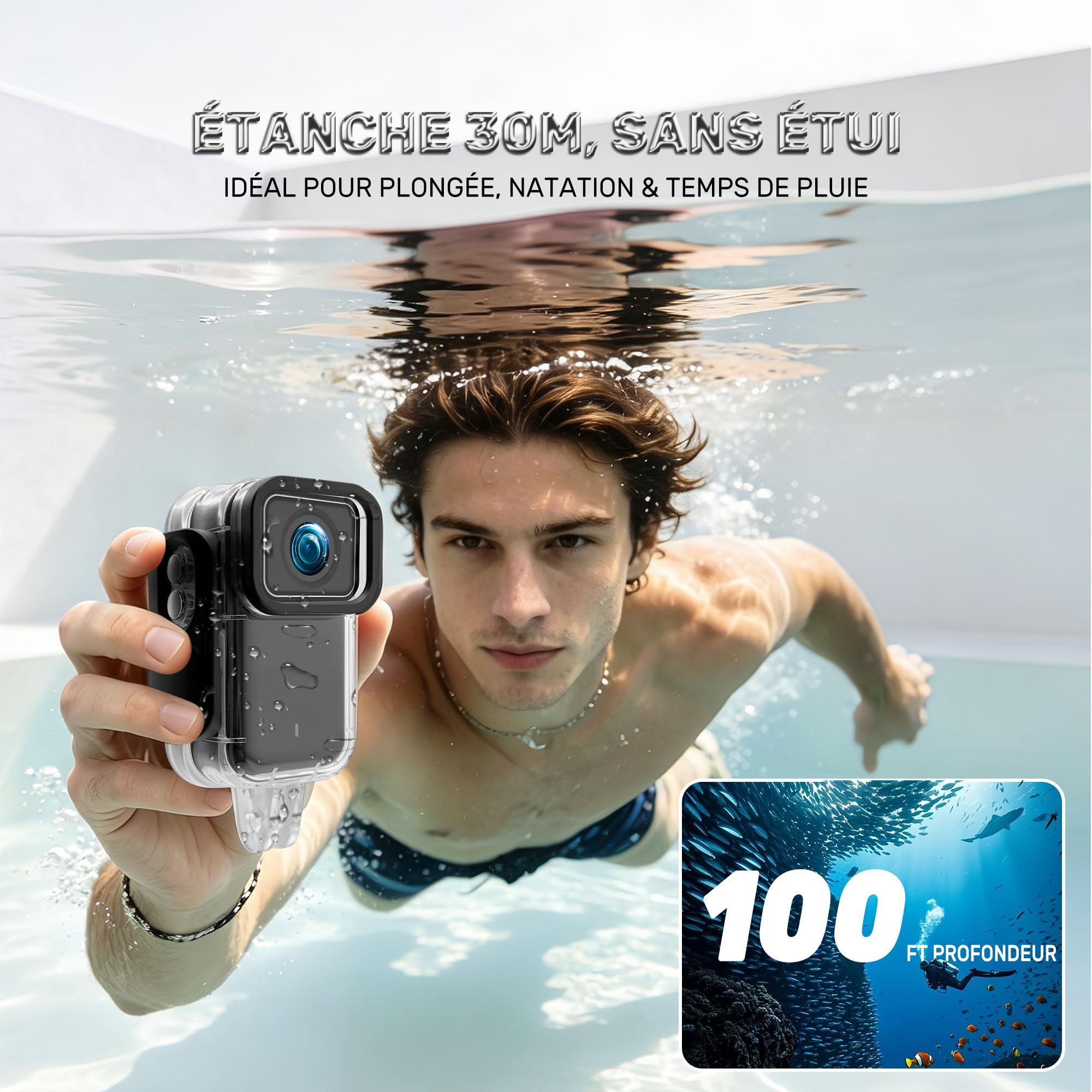 JAXION 2026 Version Caméra Sport 4K 30FPS, 32Go Caméra Corporelle POV Pro, Mini Camera d'action, Camera Portable avec Clip magnétique, Cam de Vlogging pour Vélo, Ski, Plongée,Conférences et Promenades