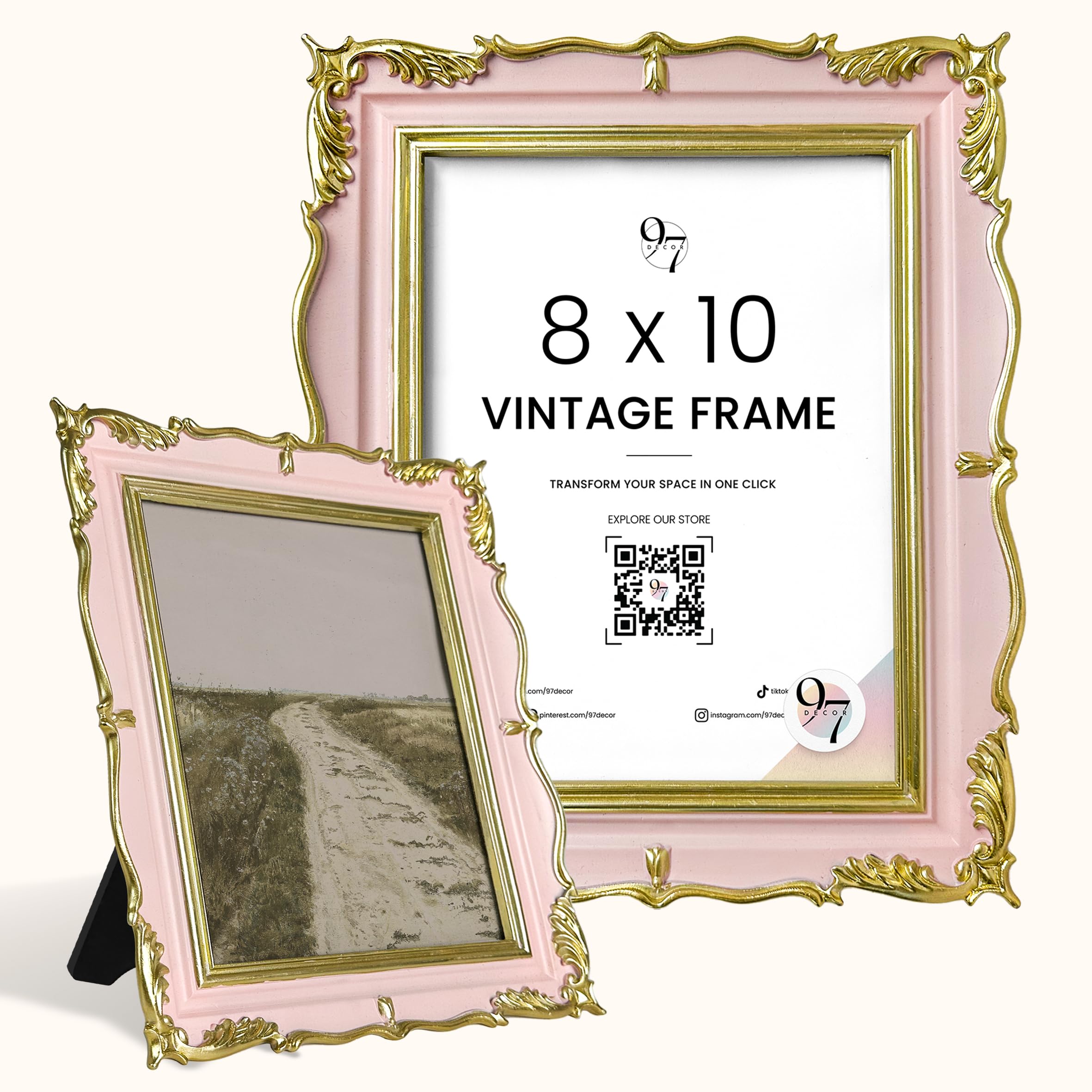 97 Decor Vintage Picture Frame 8x10 - Antique 8x10 Pink Gold Frame For Tabletop And Wall Hanging, Fancy 8 x10 Photo Frame Coquette Wall Décor