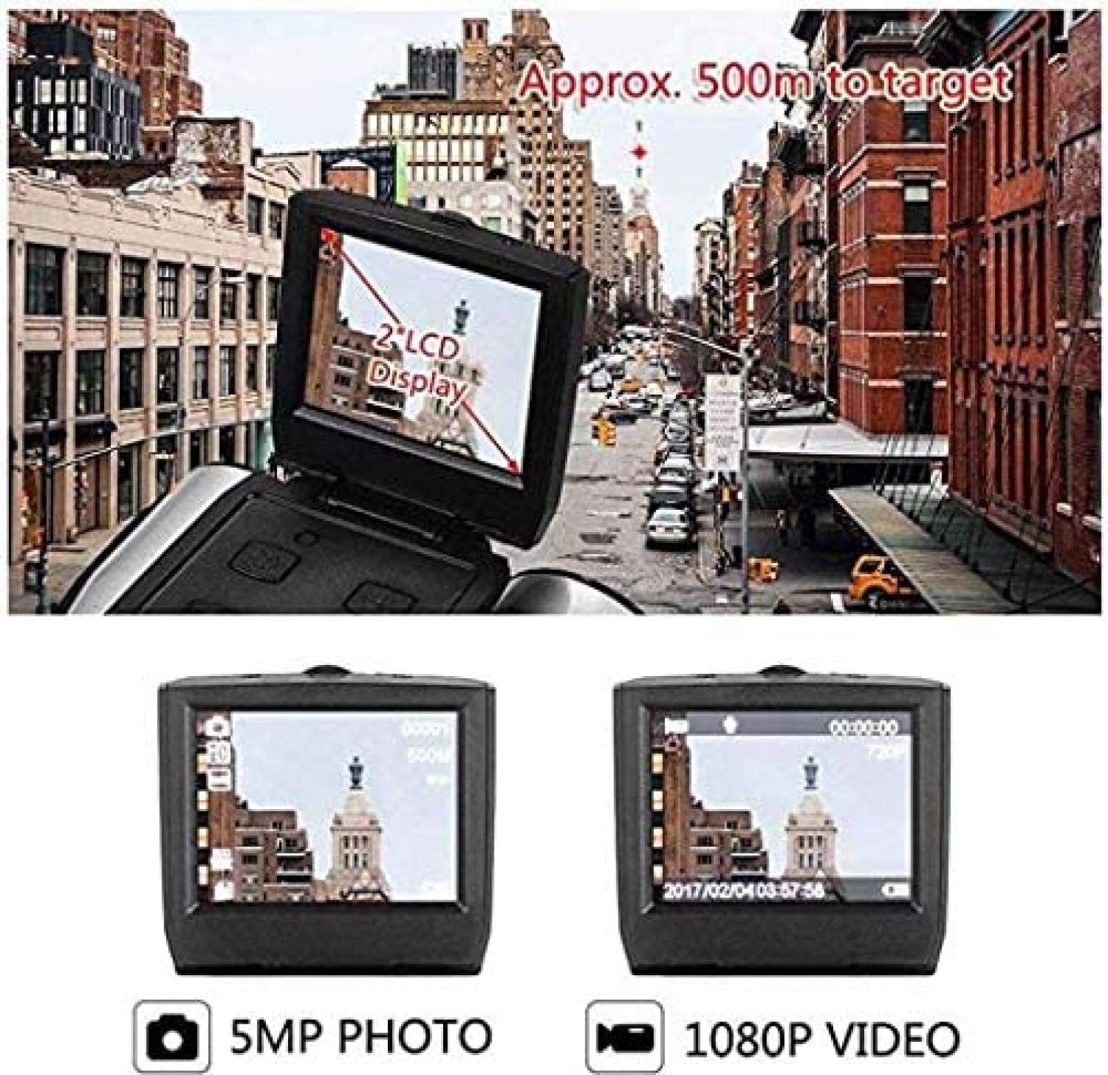 Telescopio/prismáticos Digitales con cámara, Pantalla LCD de 2 Pulgadas, grabadora de fotografías y vídeo de 12x32 y 5MP para observación de Aves, Partidos de fútbol y conciertos
