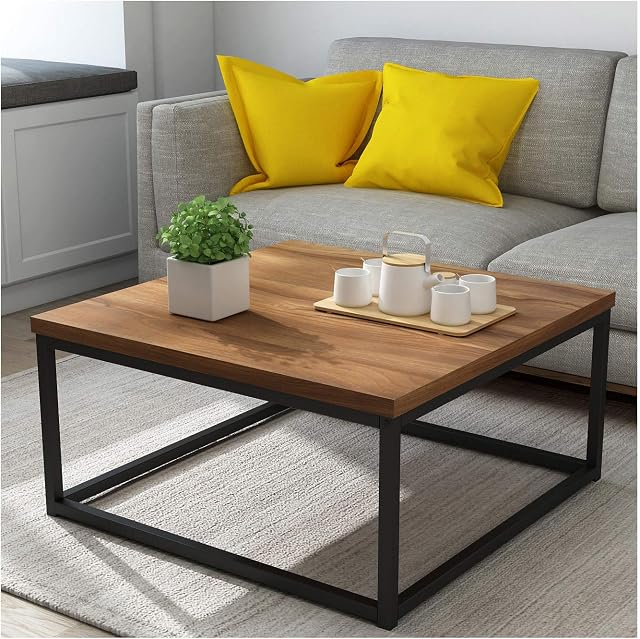 Cherry Tree Furniture CLIVE Mid-Century Style Walnut Colour Coffee Table Side Table with Black Metal Frame