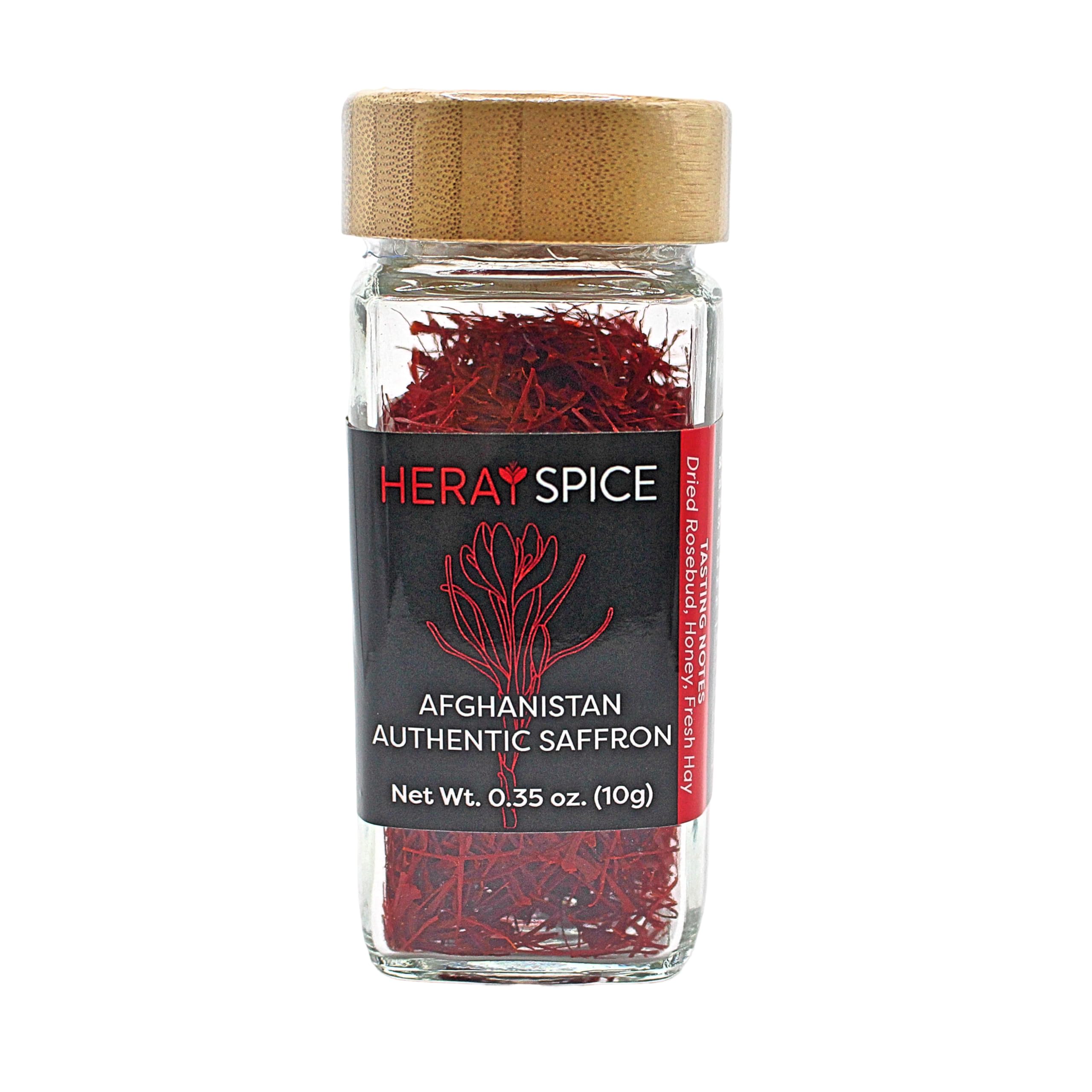 Heray Saffron Threads, Premium Afghani Safron, Super Negin Quality A+ Fresh Pure All Red Thread, Golden Spice for Bouillabaisse, Risotto, Paella, Tea's, Glass Jar Packing (10 Grams Saffron)