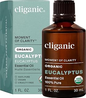Cliganic Organic Eucalyptus Essential Oil 100% Pure Steam Distilled Non-GMO Verified for Diffusers & Aromatherapy 1oz