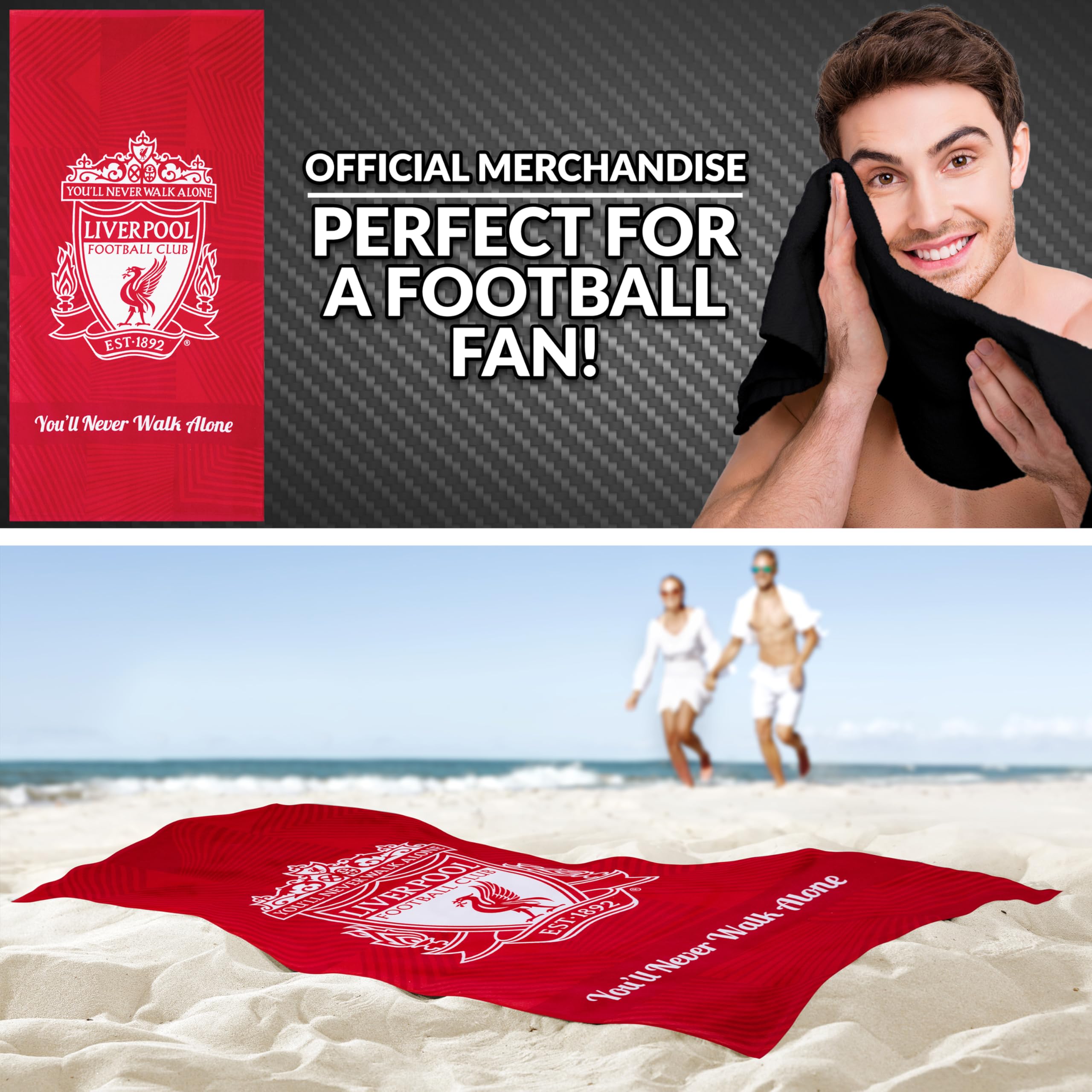 Liverpool F.C. Toalla de baño 100% algodón con escudo de fútbol secado rápido para natación gimnasio vacaciones