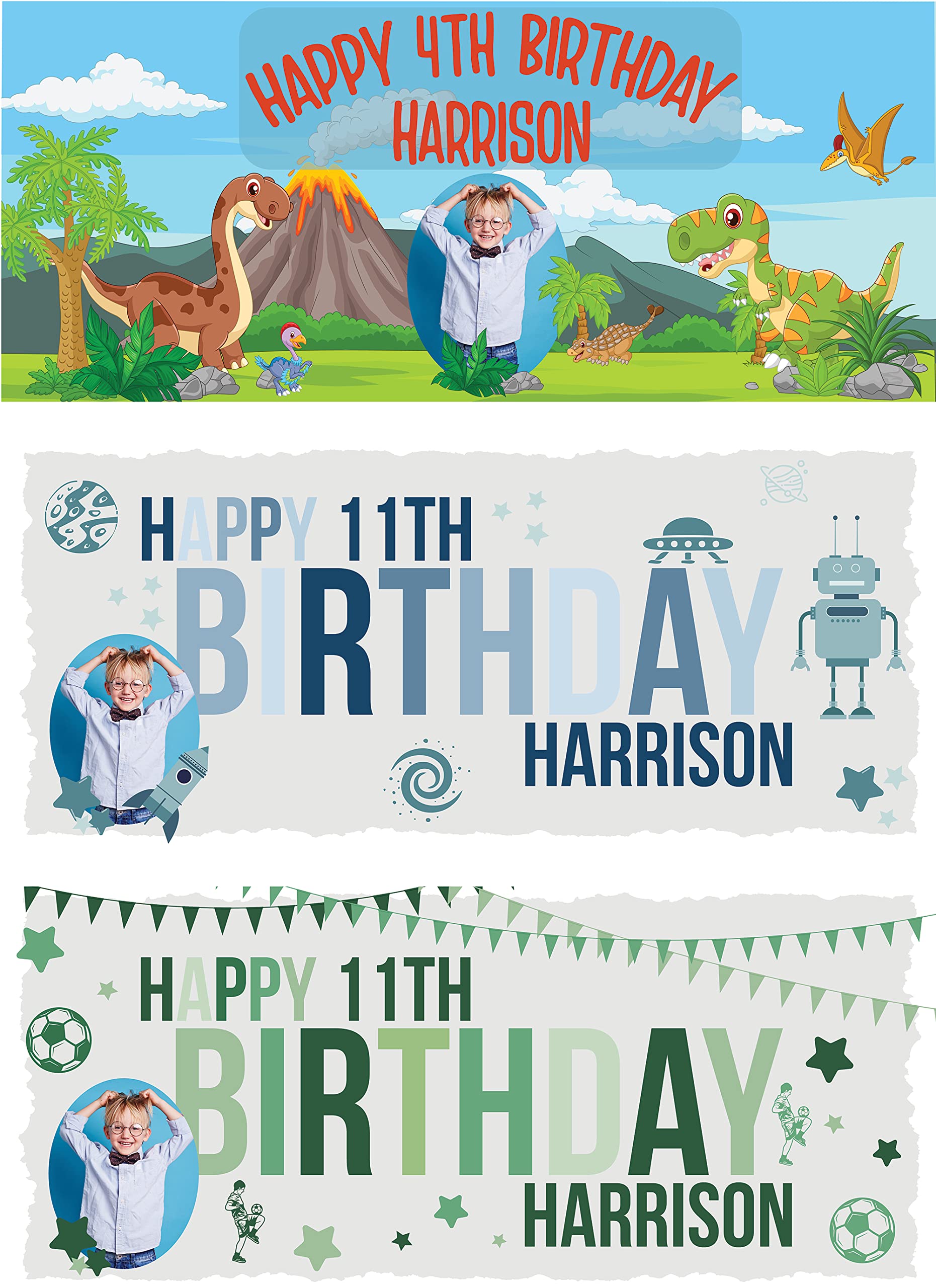 Hippowarehouse Boys Birthday Photo Banner Personalised Happy Birthday 5ft x 2ft Custom Image Name Age Poster Option 1