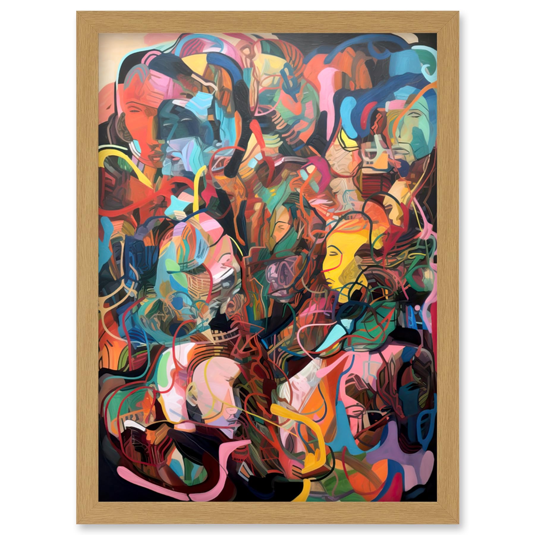 Artery8 Human Relationships Multicoloured Abstract Crowd Artwork Framed Wall Art Print A4