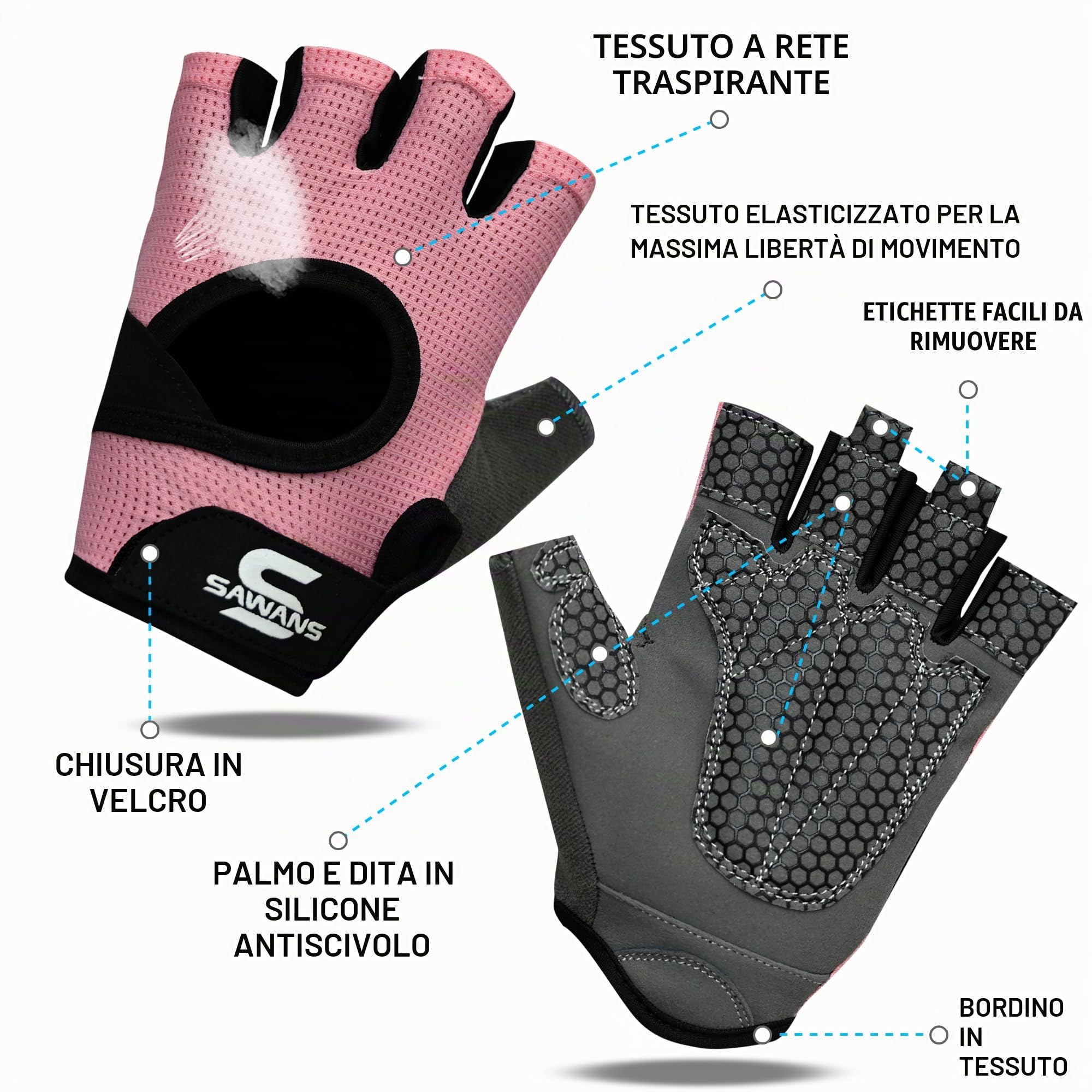SAWANS Guanti da palestra per sollevamento pesi antiscivolo in silicone imbottito Palm Grip