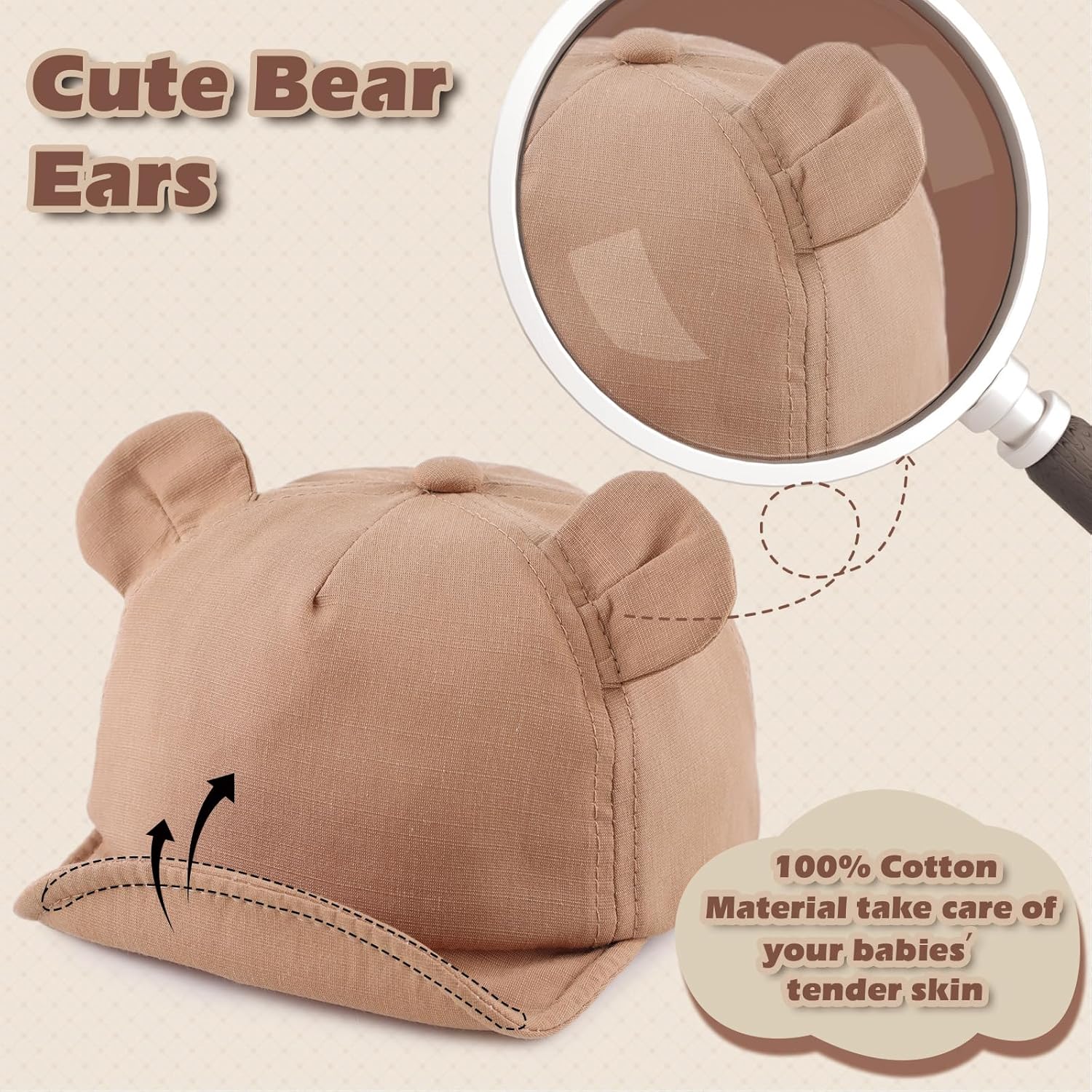 Baby Baseball Hat for Toddler Bear Sun Hats Cotton Infant Ball Caps Kid Adjustable Baseball Cap for Boys Girls 3-24M - Image 3