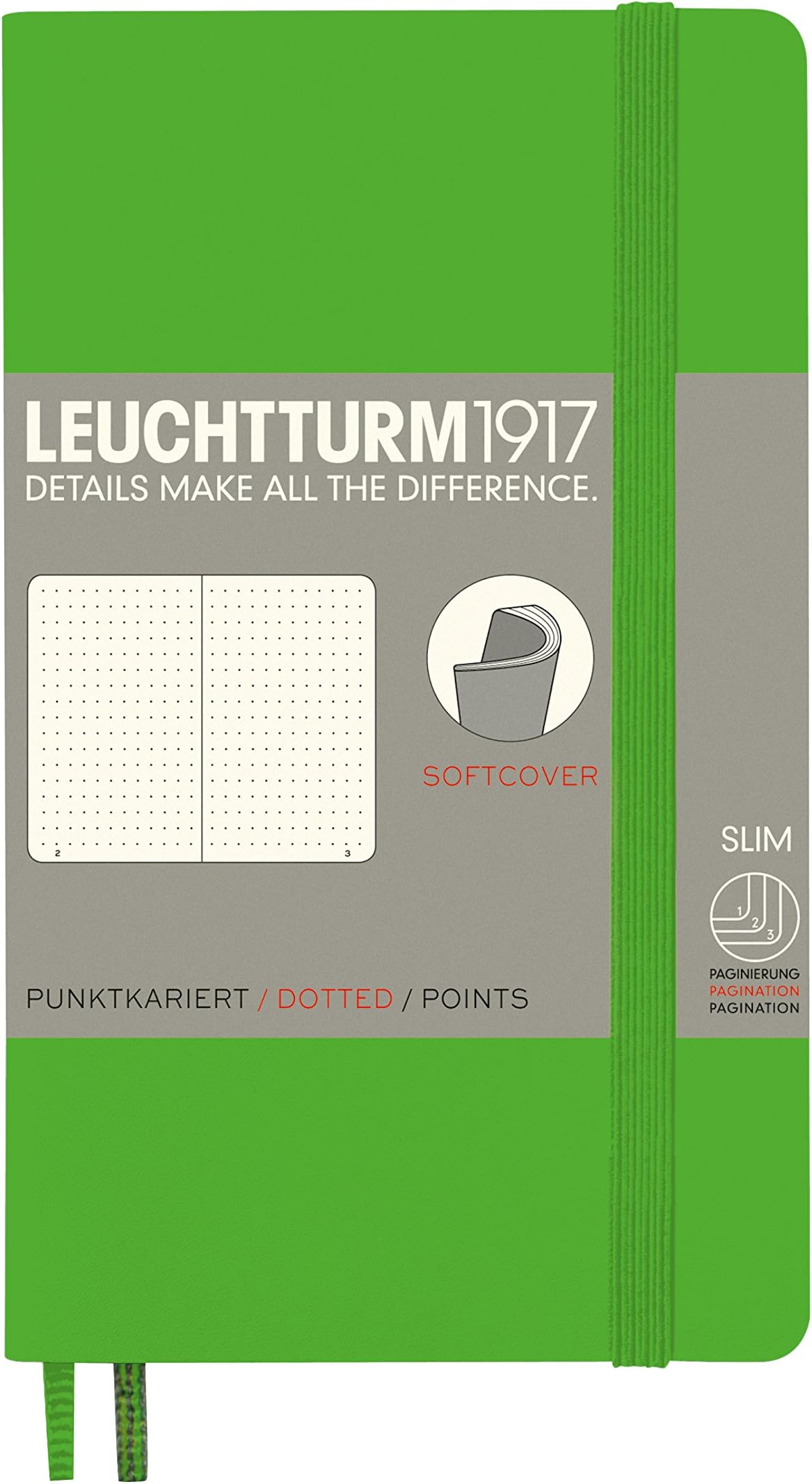 LEUCHTTURM1917 - Notebook Softcover Pocket A6-123 Numbered Pages for Writing and Journaling (Dotted, Fresh Green)
