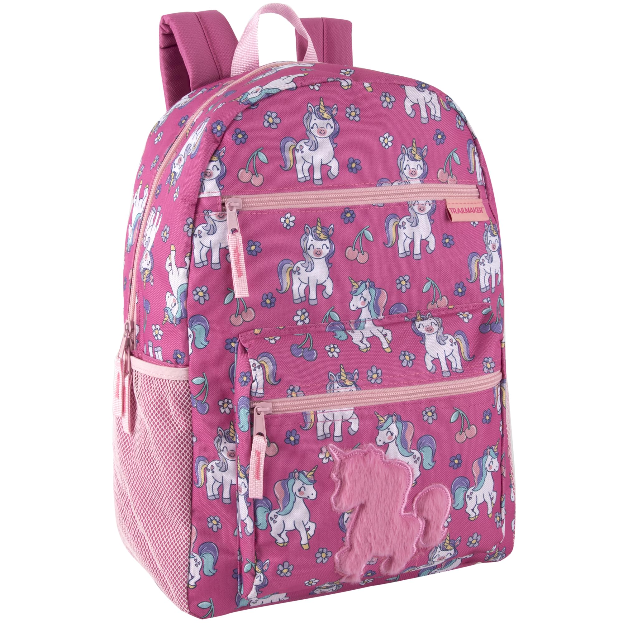 Trail maker 17” Kids Character School Backpacks Plush for Girls with Side Pockets, Padded Straps