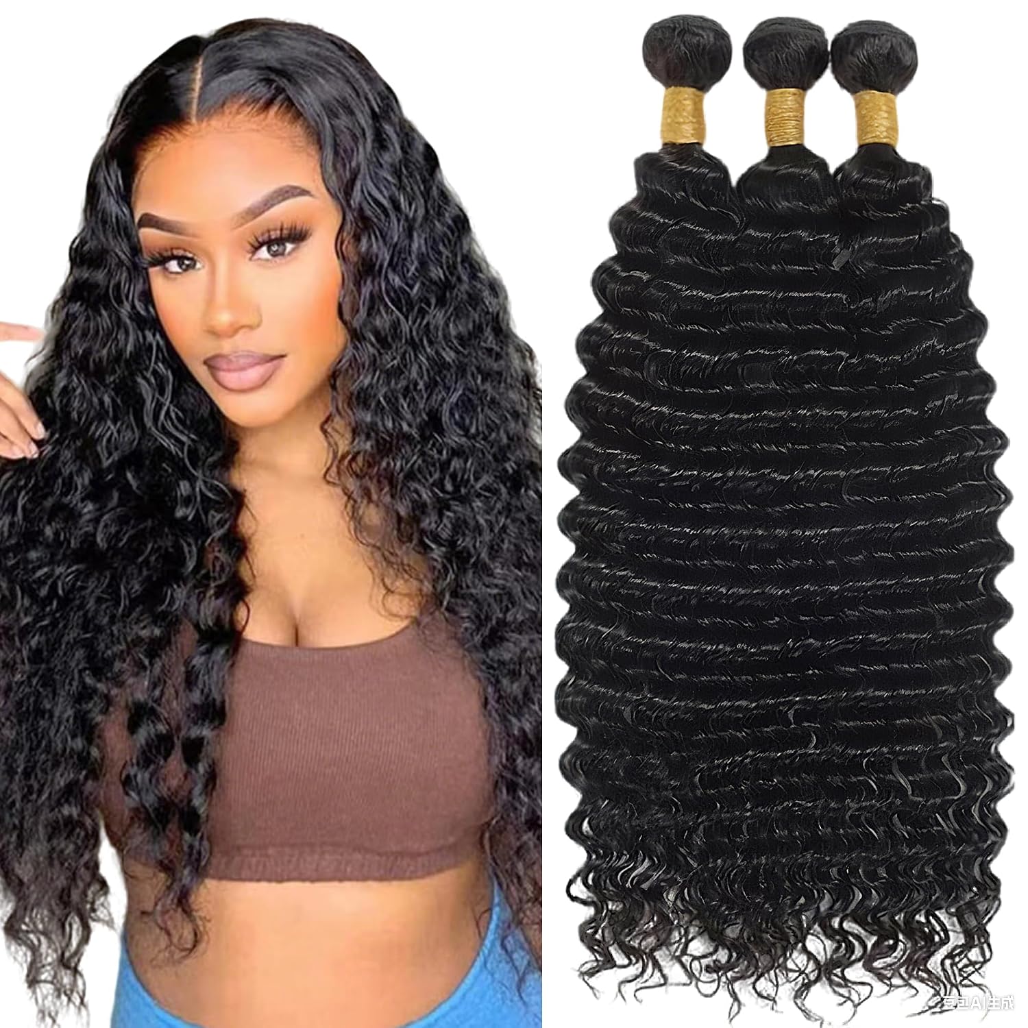 Deep Wave Bundles Human Hair Natural Black Bundles 12 14 16 Inch 12A Unprocessed Brazilian Virgin Hair Raw Remy Weave 3 Bundles Human Hair Extensions For Black Women 300g Total #1B
