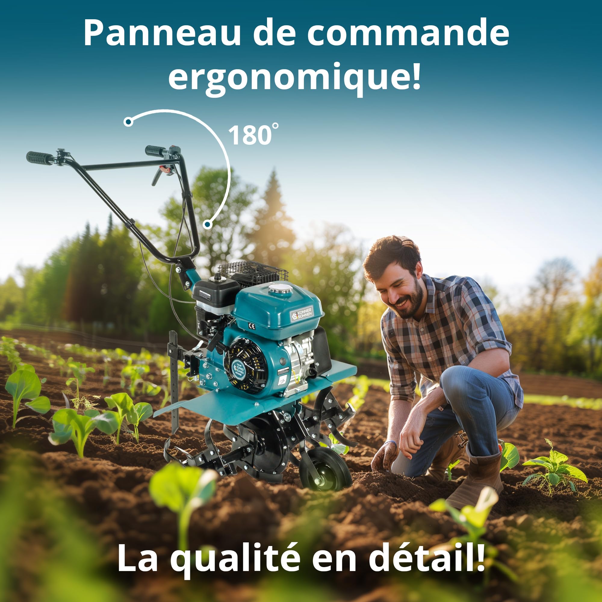 Könner & Söhnen KS 7HP-850A Motoculteur à Essence avec Transmission par Courroie, Fraise de Jardin avec Fraises forgées, cultivateur à Moteur avec soc réglable, Moteur 7 CV, cultivateur de Jardin