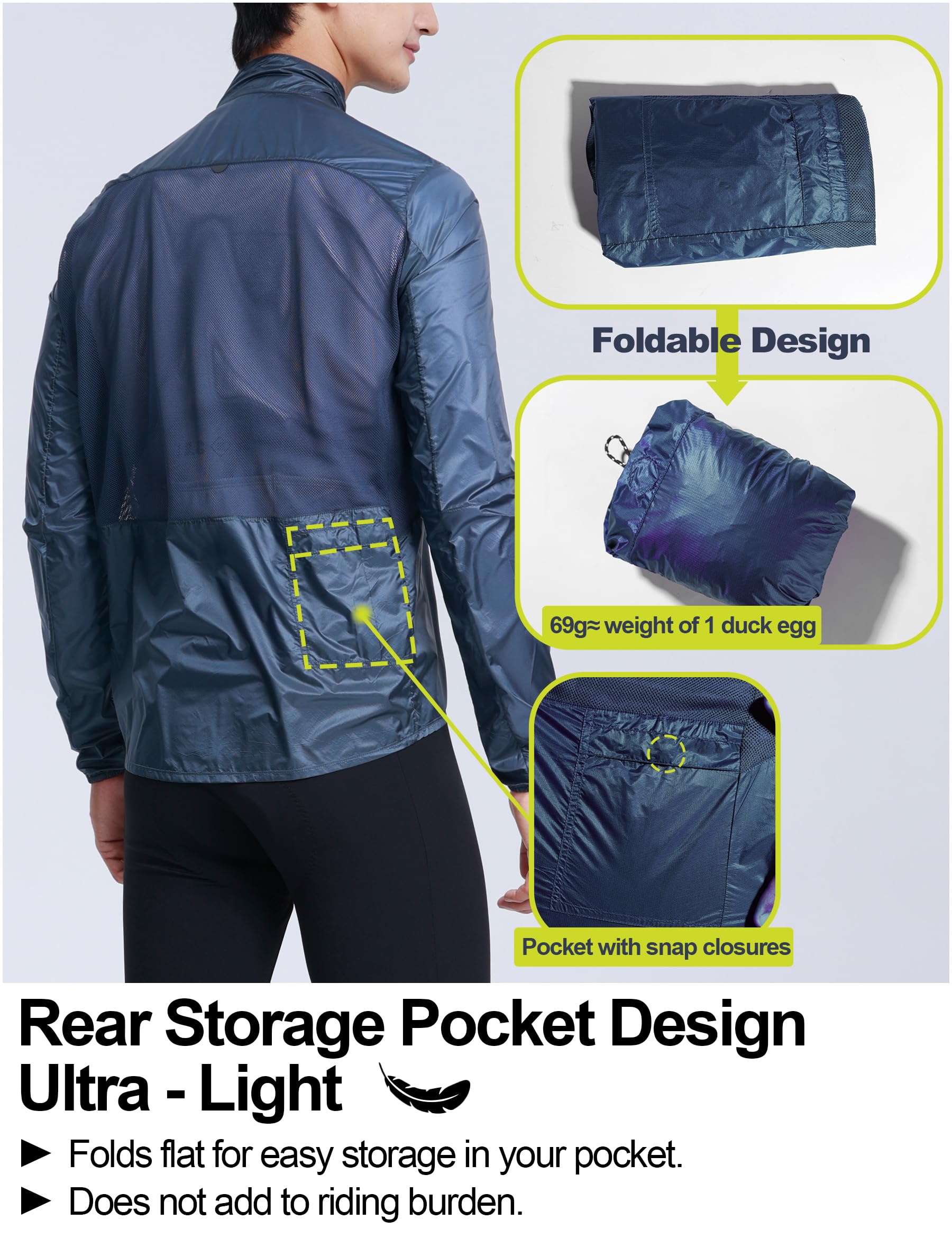 INBIKE Vestes de Cyclisme Homme léger Vestes Course Vent coupe-vent et imperméable Respirant avec Doublure en Poche de Rangement