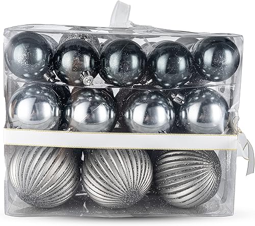 Miniatura 4 de Becki Owens Adornos de Navidad inastillables – Juego de 50 adornos inastillables de plata metálica, blanco mate y negro – Adornos irrompibles para