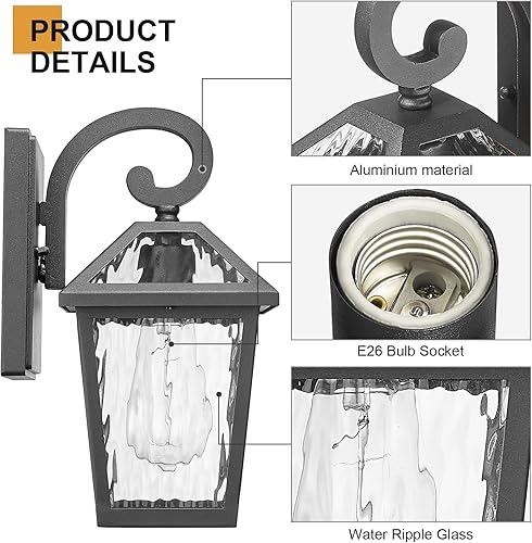 Miniatura 24 de Lámparas de pared para exteriores, faroles de pared exterior impermeables con vidrio, apliques de pared exterior, luces de porche delantero