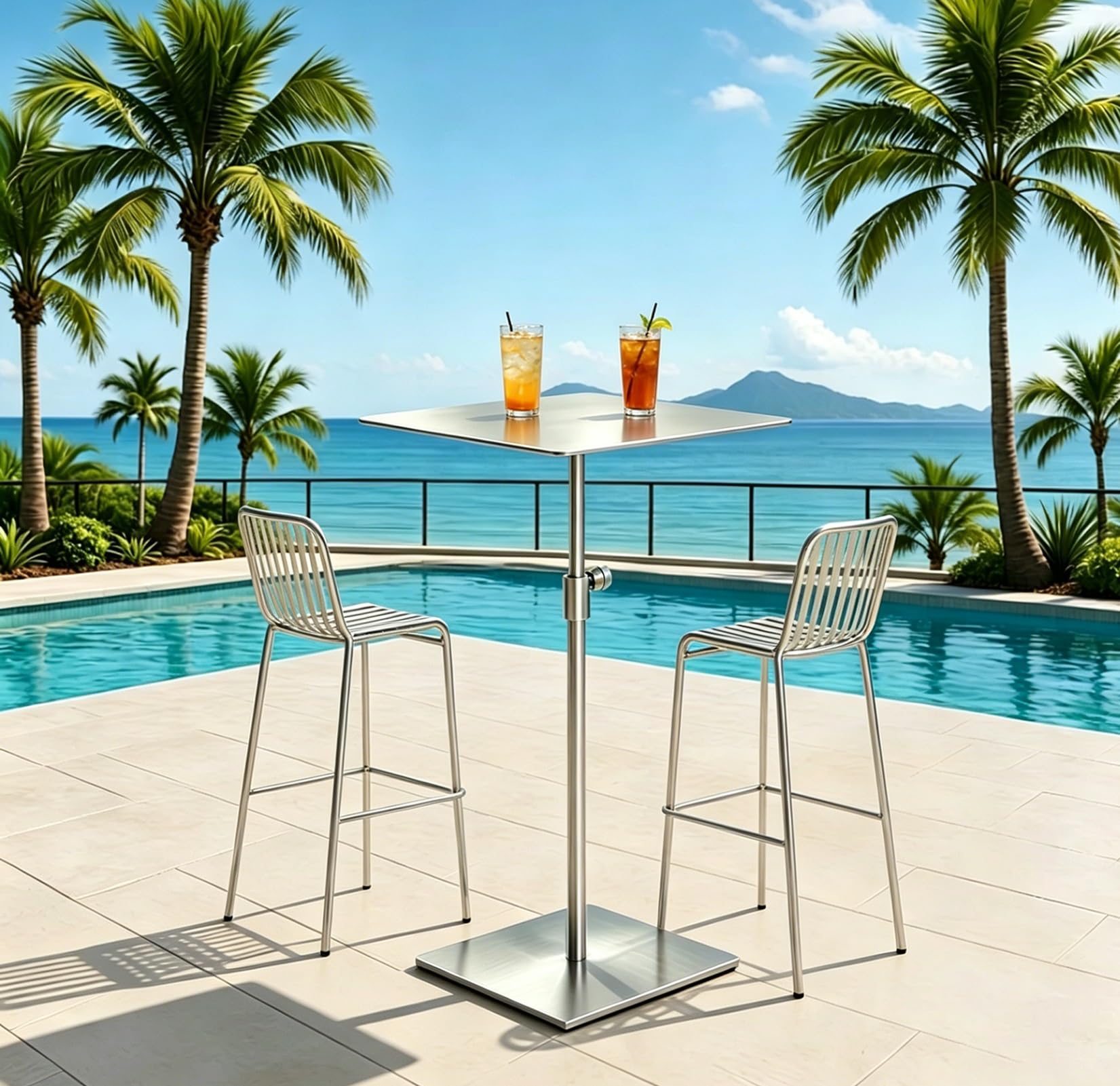 Mesa de patio portátil para bebidas junto a la piscina y cenas de verano