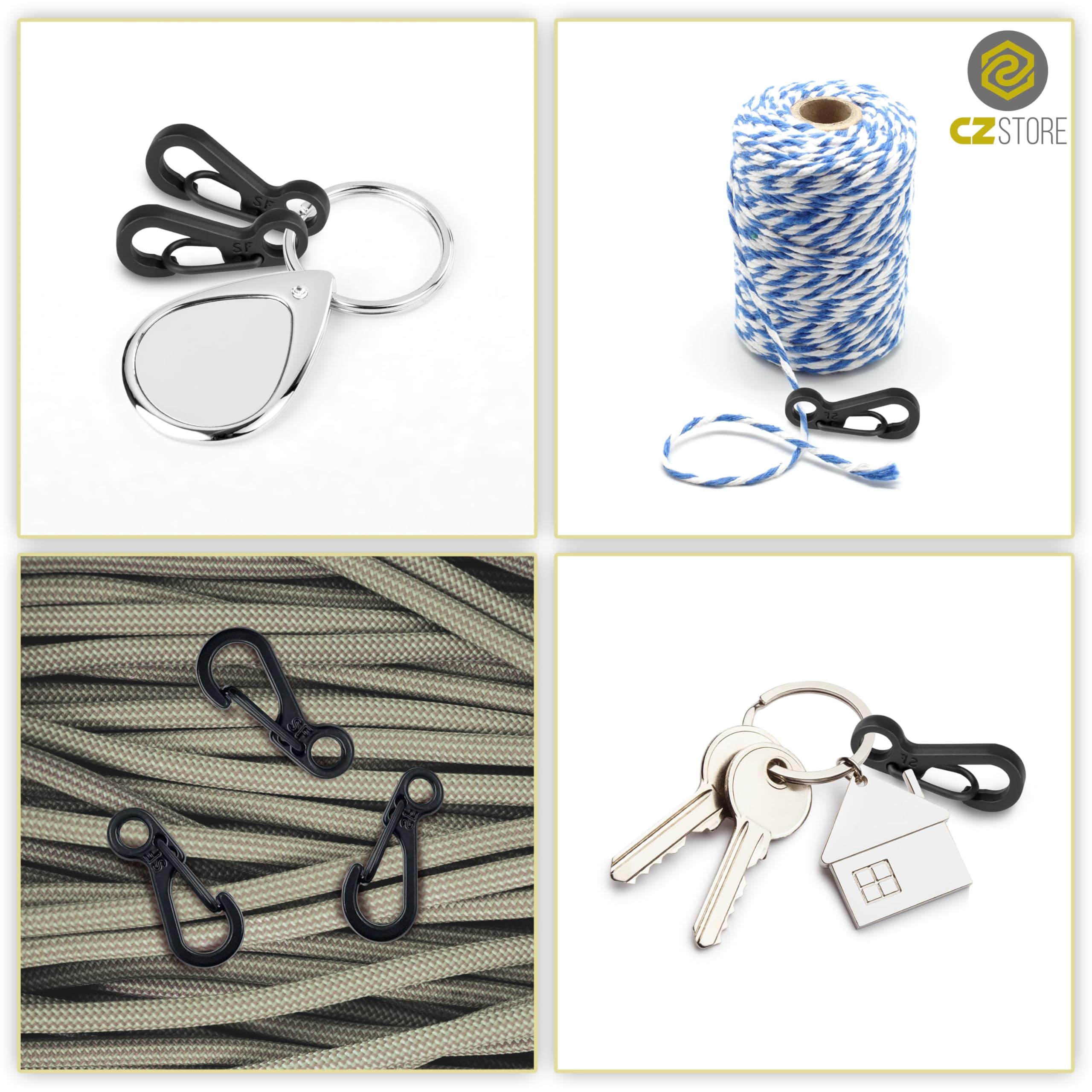 Mini Moschettoni |10/20 Pezzi|GRIGIO/NERO|✮GARANZIA A VITA✮- Ganci di Blocco in Lega di Zinco, Capacità di Portata 15kg, Portachiavi - Moschettone Escursionismo, Arrampicata, Viaggio
