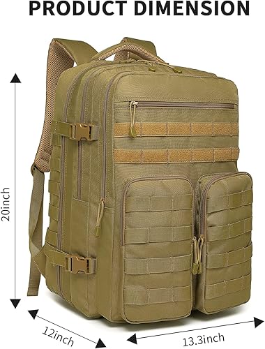 Miniatura 5 de Aodethon Mochila táctica militar de 45L Molle Army Assault Pack 3 Day Bug Out Bag Senderismo Treeking Mochila, Caqui