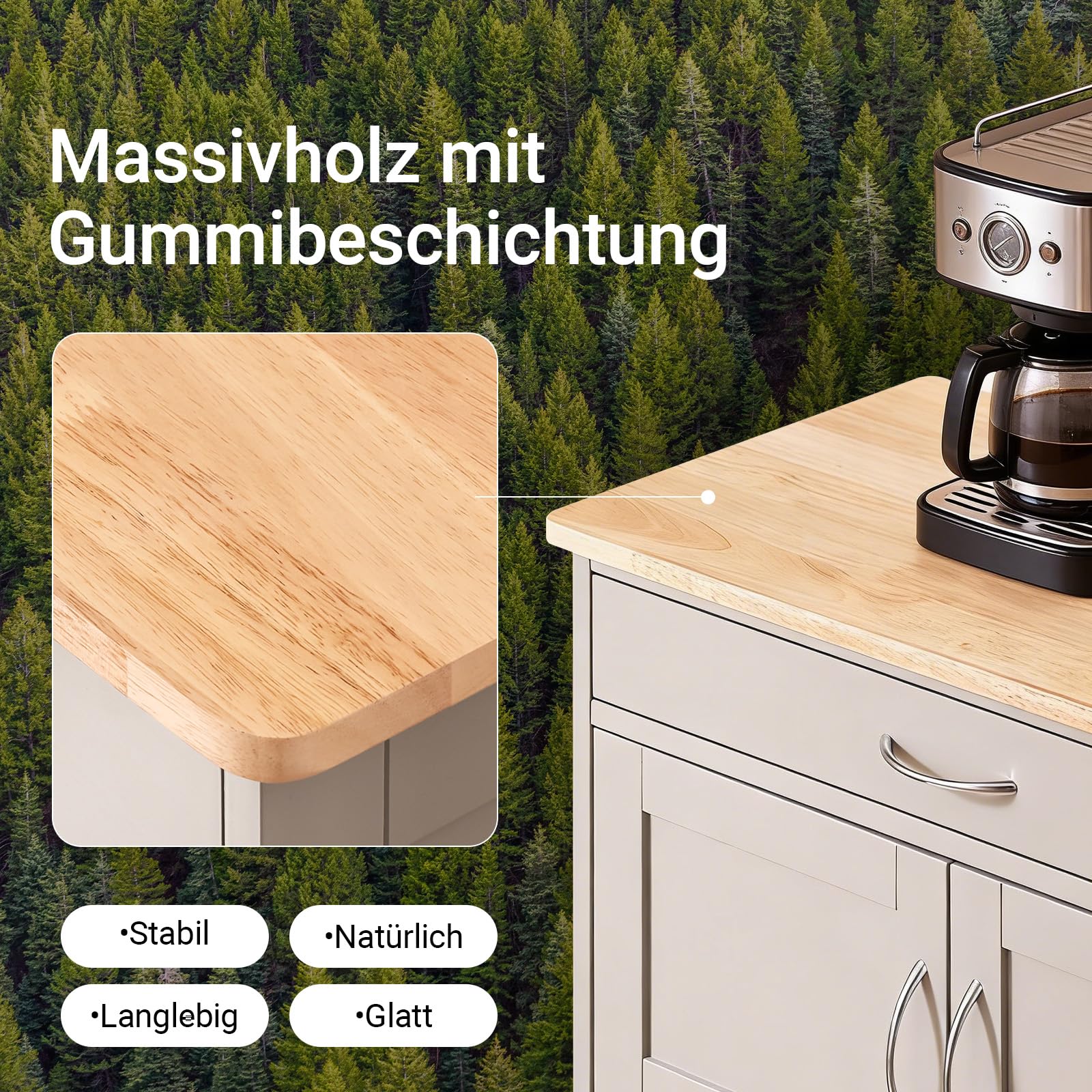 SoBuy Servierwagen mit Rollen und Weinregal 67 × 86 × 38 cm kleine Küchen | Küchenwagen mit Arbeitsplatte aus Kautschukholz und Schublade – ideal als Kaffeewagen oder Beistellwagen MDF FKW45-KA