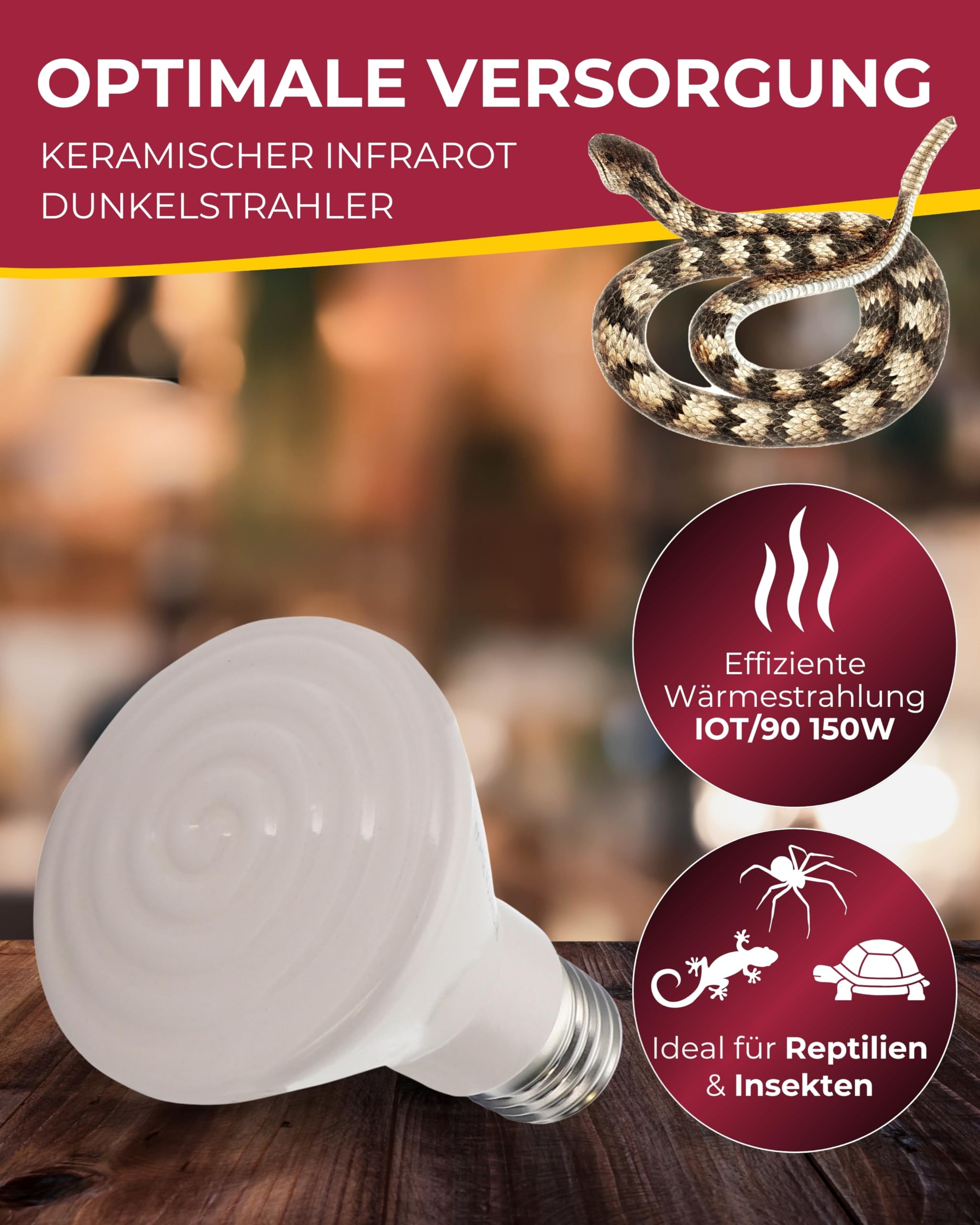 HOBBY Terraristik Elstein Strahler I IOT 90, 150 W I Keramischer Infrarot Dunkelstrahler zur Reptilien- und Insektenhaltung I Terrarium Wärmestrahler I langlebige Wärmelampe für Terrarien
